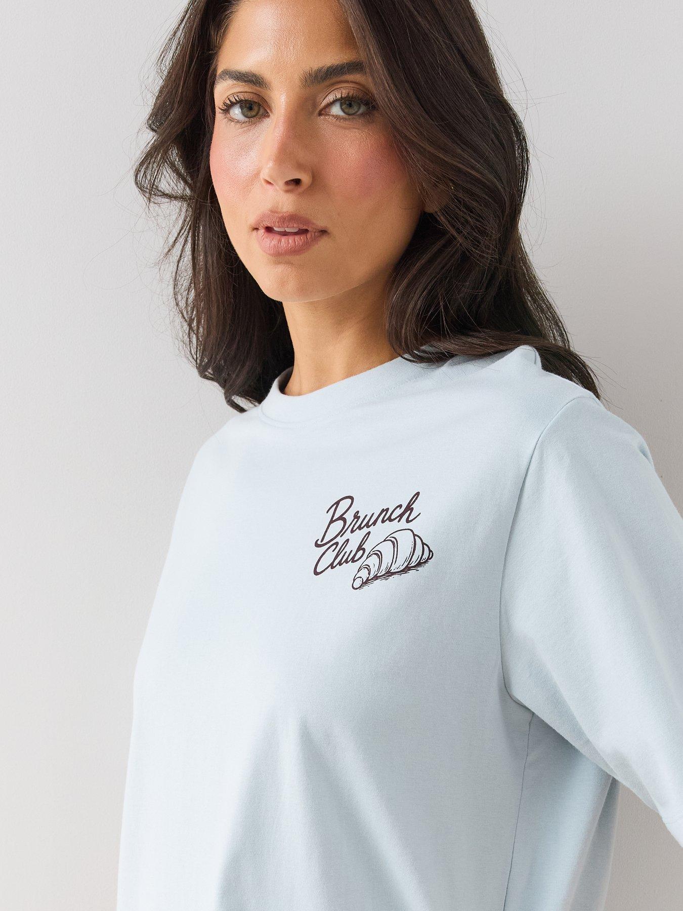 Image 5 of 6 of The Very Collection Womens Brunch Club Print Oversized Pyjama Set - Blue