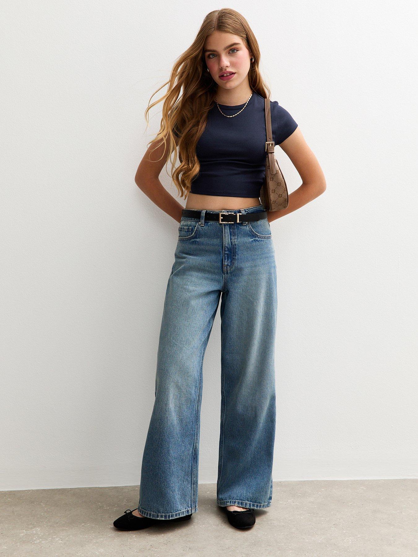 Image 3 of 5 of New Look 915 Girls Navy Ruched Side Cap Sleeve T-shirt