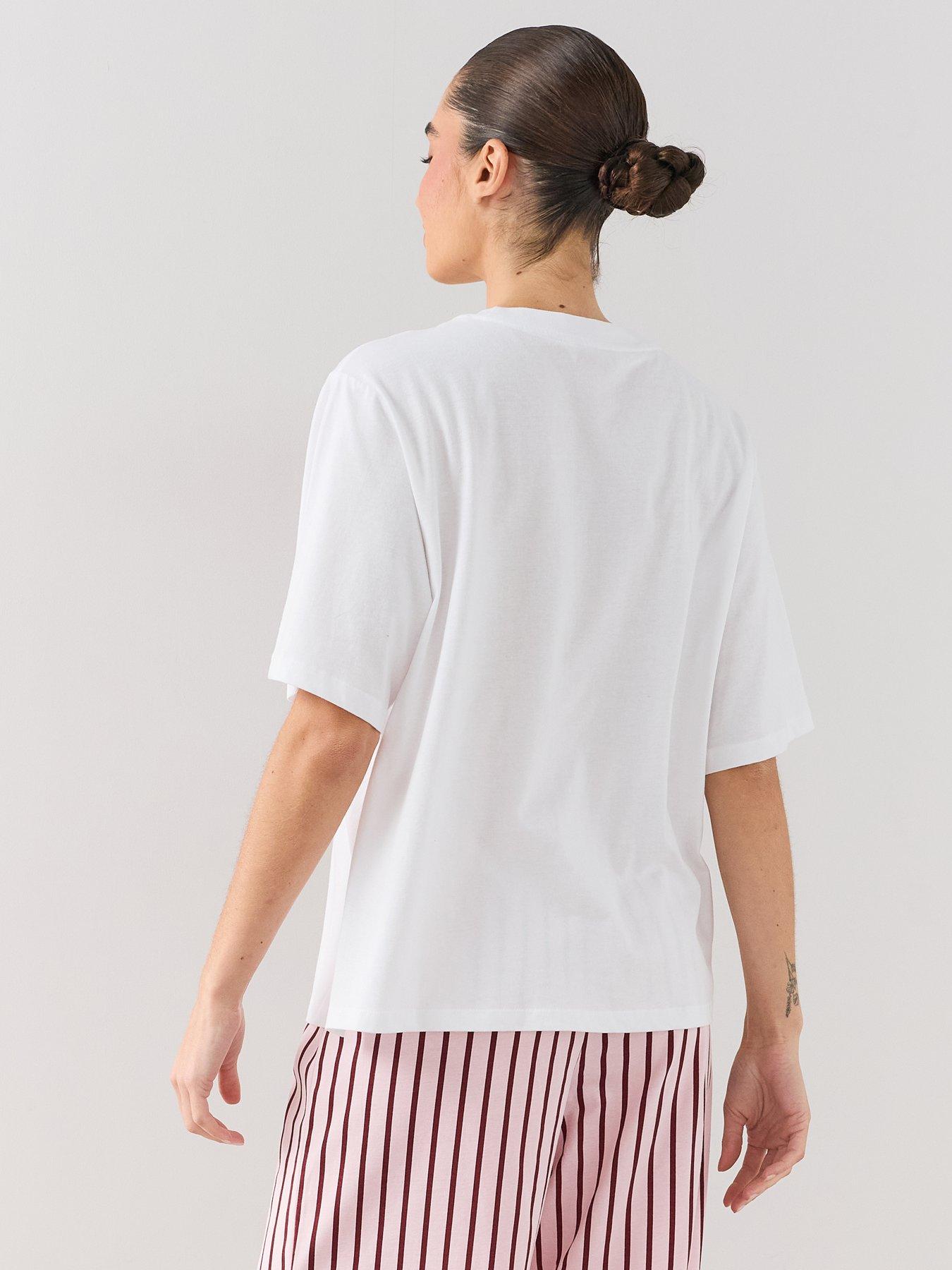 Image 2 of 6 of The Very Collection Oversized Cocktail Club T-shirt And Stripe Wide Leg Pyjama Set - Multi
