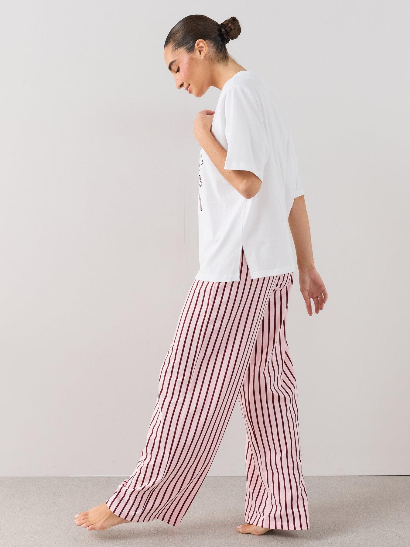 Image 6 of 6 of The Very Collection Oversized Cocktail Club T-shirt And Stripe Wide Leg Pyjama Set - Multi