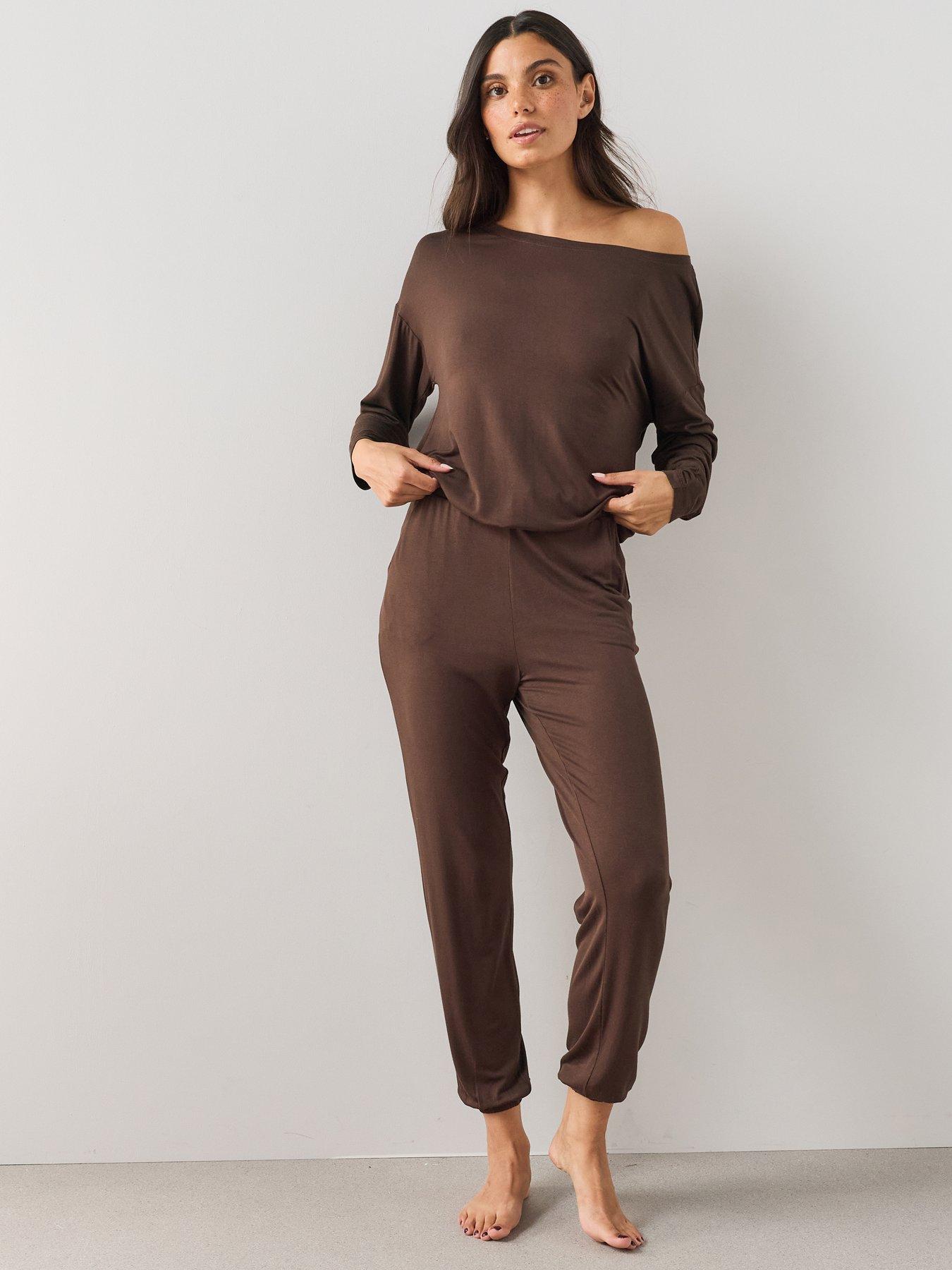 The Very Collection Slouchy Tie Front Top And Jogger Pyjama Set - Brown