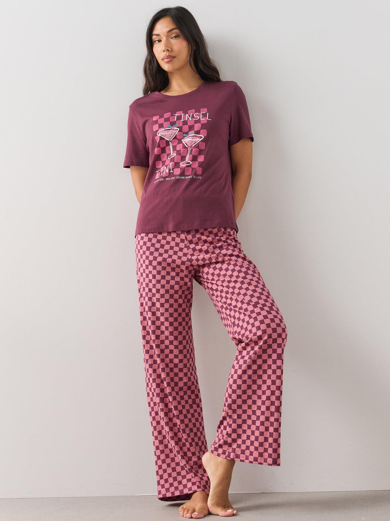 Image 3 of 6 of The Very Collection Short Sleeve Tinsle Tini T-shirt And Wide Leg Pyjama Set - Purple
