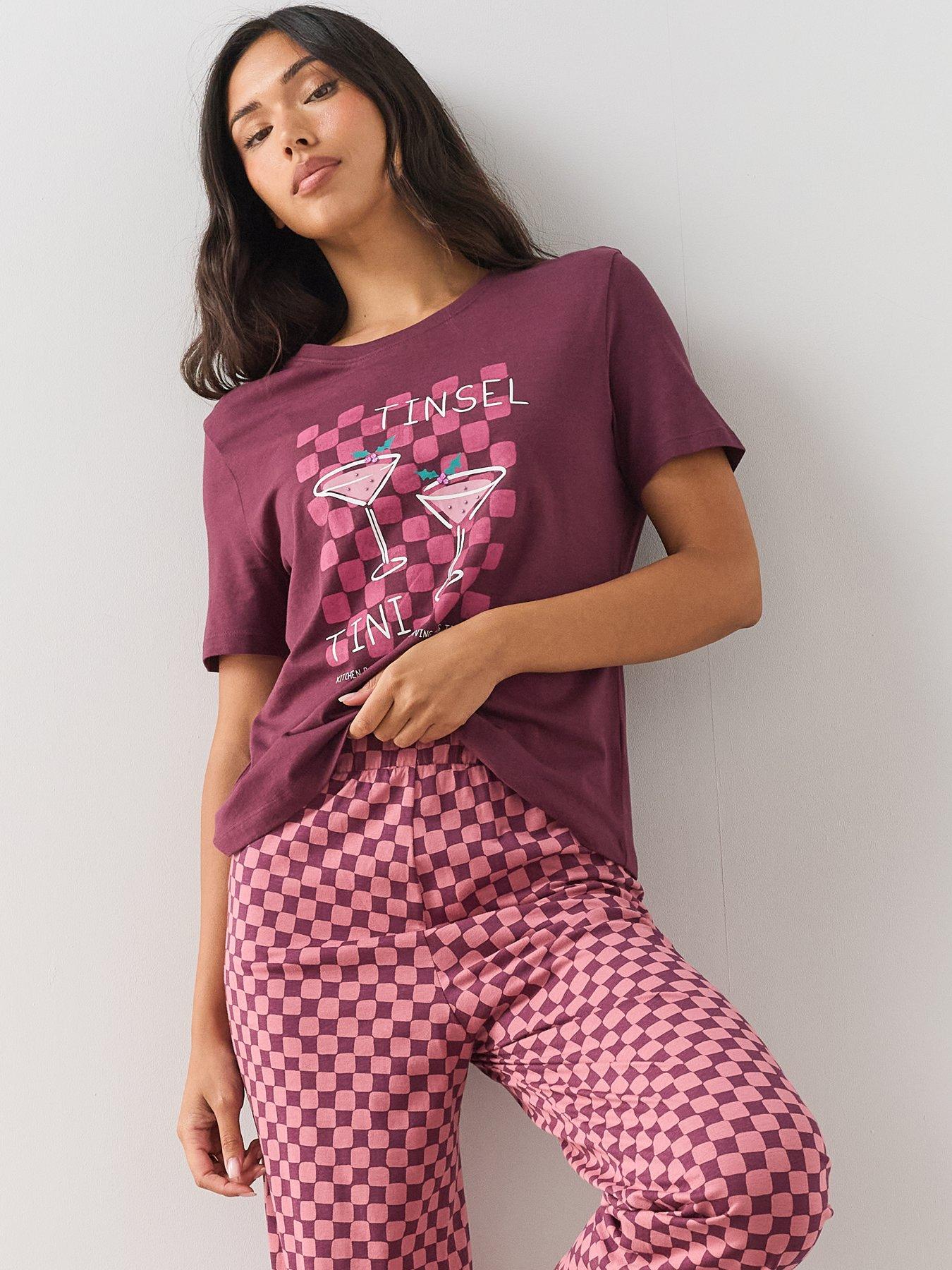 Image 4 of 6 of The Very Collection Short Sleeve Tinsle Tini T-shirt And Wide Leg Pyjama Set - Purple