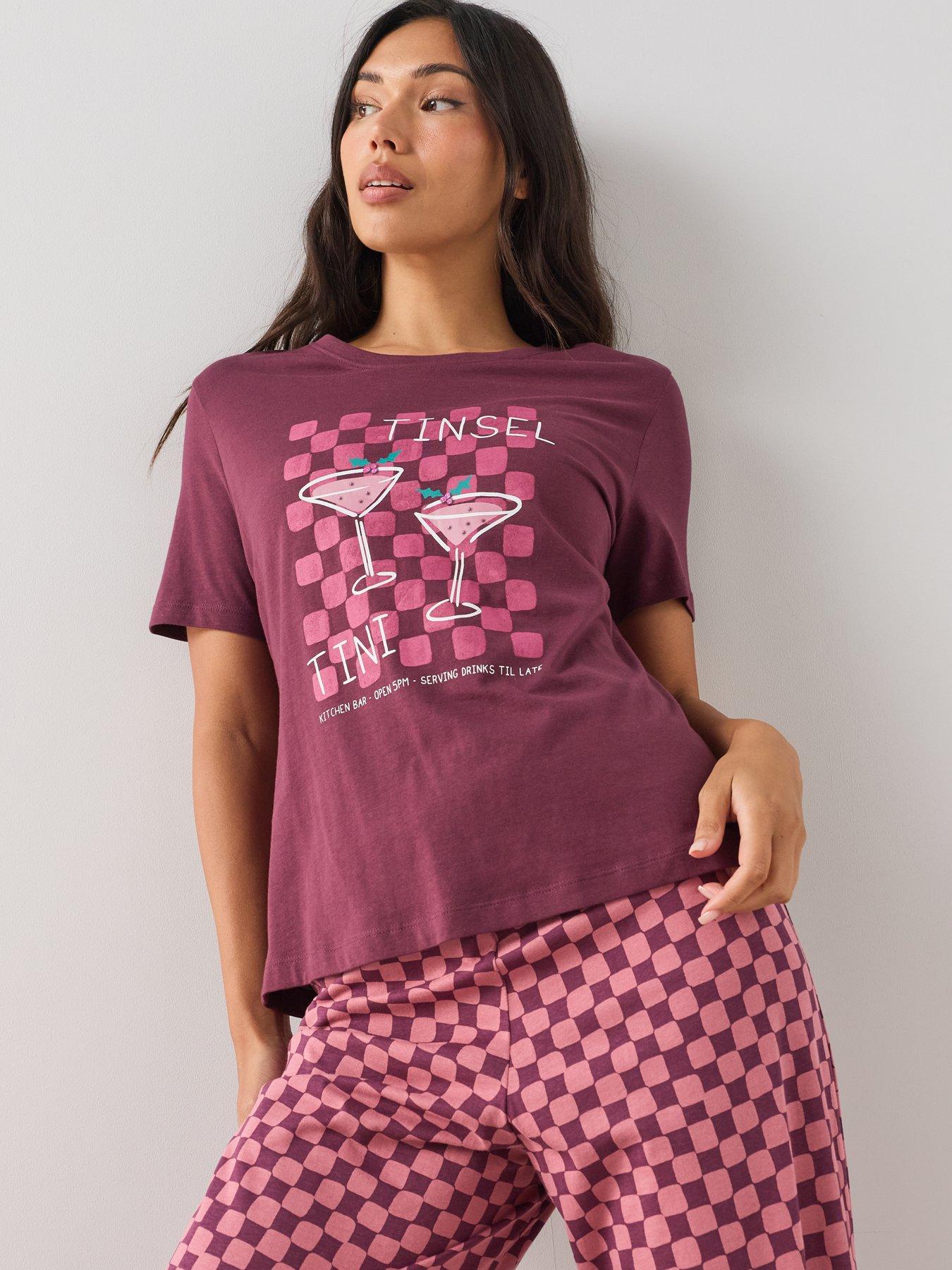 Image 5 of 6 of The Very Collection Short Sleeve Tinsle Tini T-shirt And Wide Leg Pyjama Set - Purple