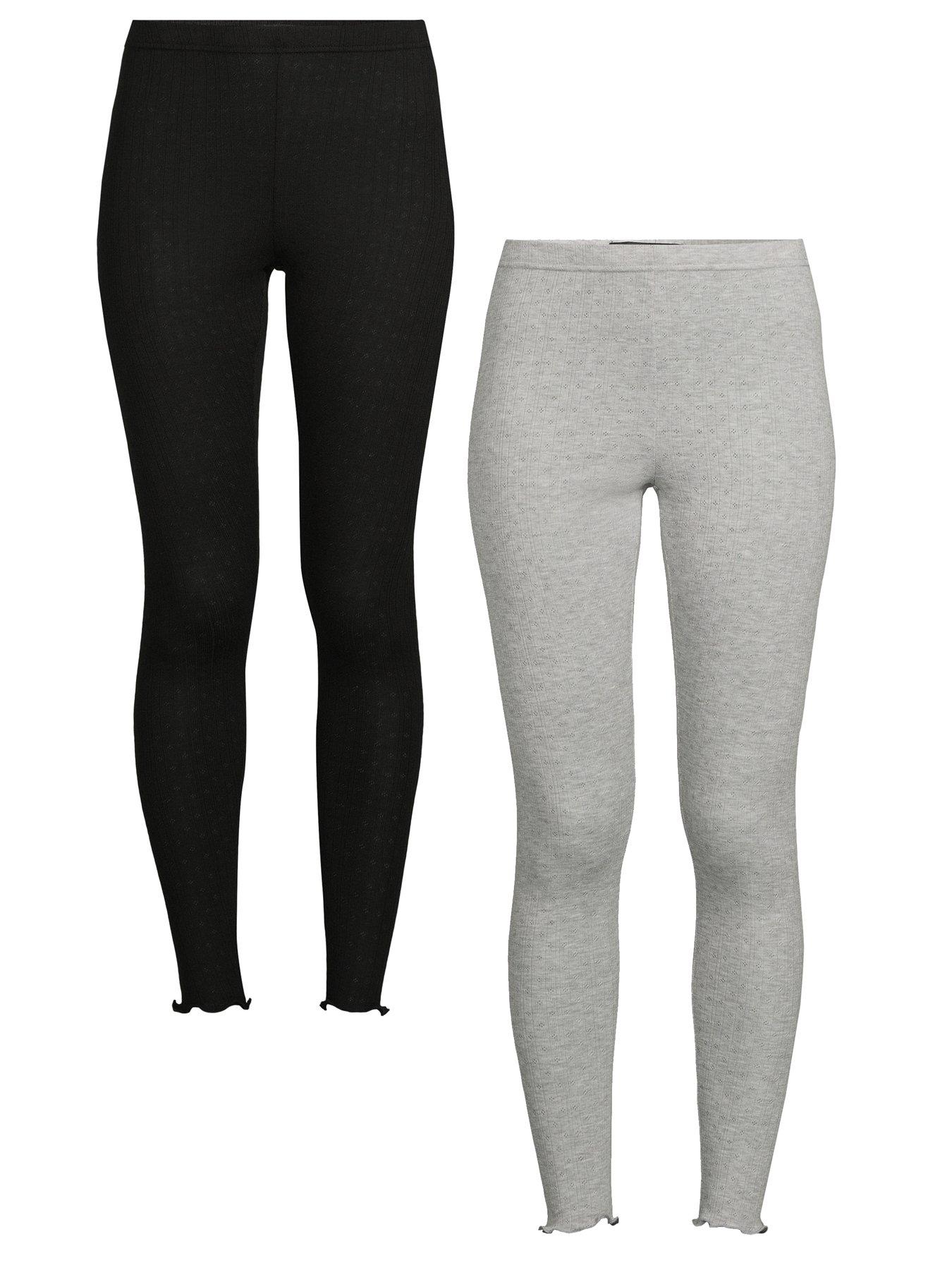 Image 1 of 7 of The Very Collection Womens 2 Pack Thermal High-Rise Pointelle Leggings - Black