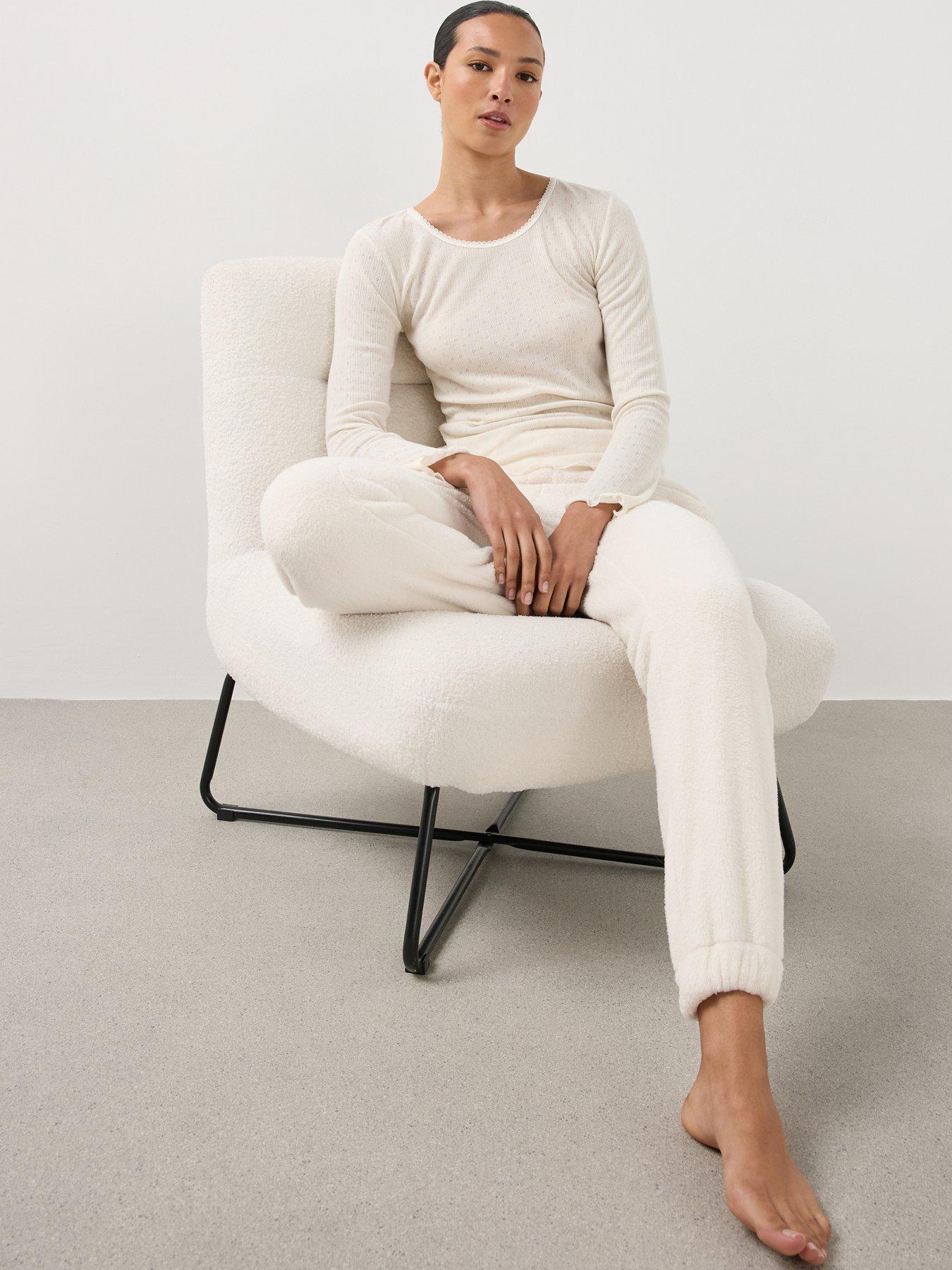 Image 3 of 6 of The Very Collection Womens Pointelle Thermal Long Sleeve Blouse - Cream