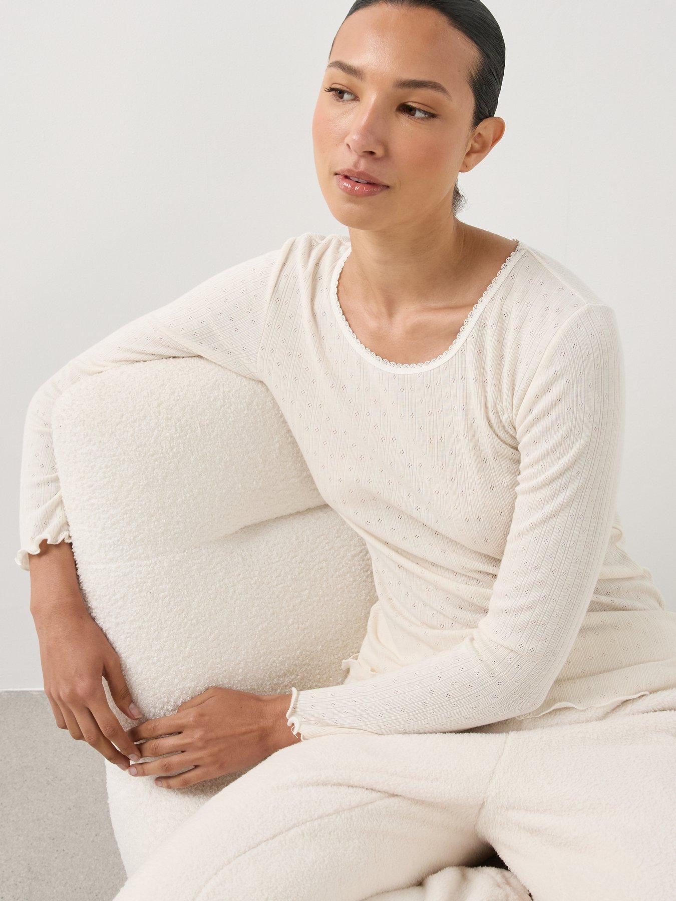 Image 4 of 6 of The Very Collection Womens Pointelle Thermal Long Sleeve Blouse - Cream