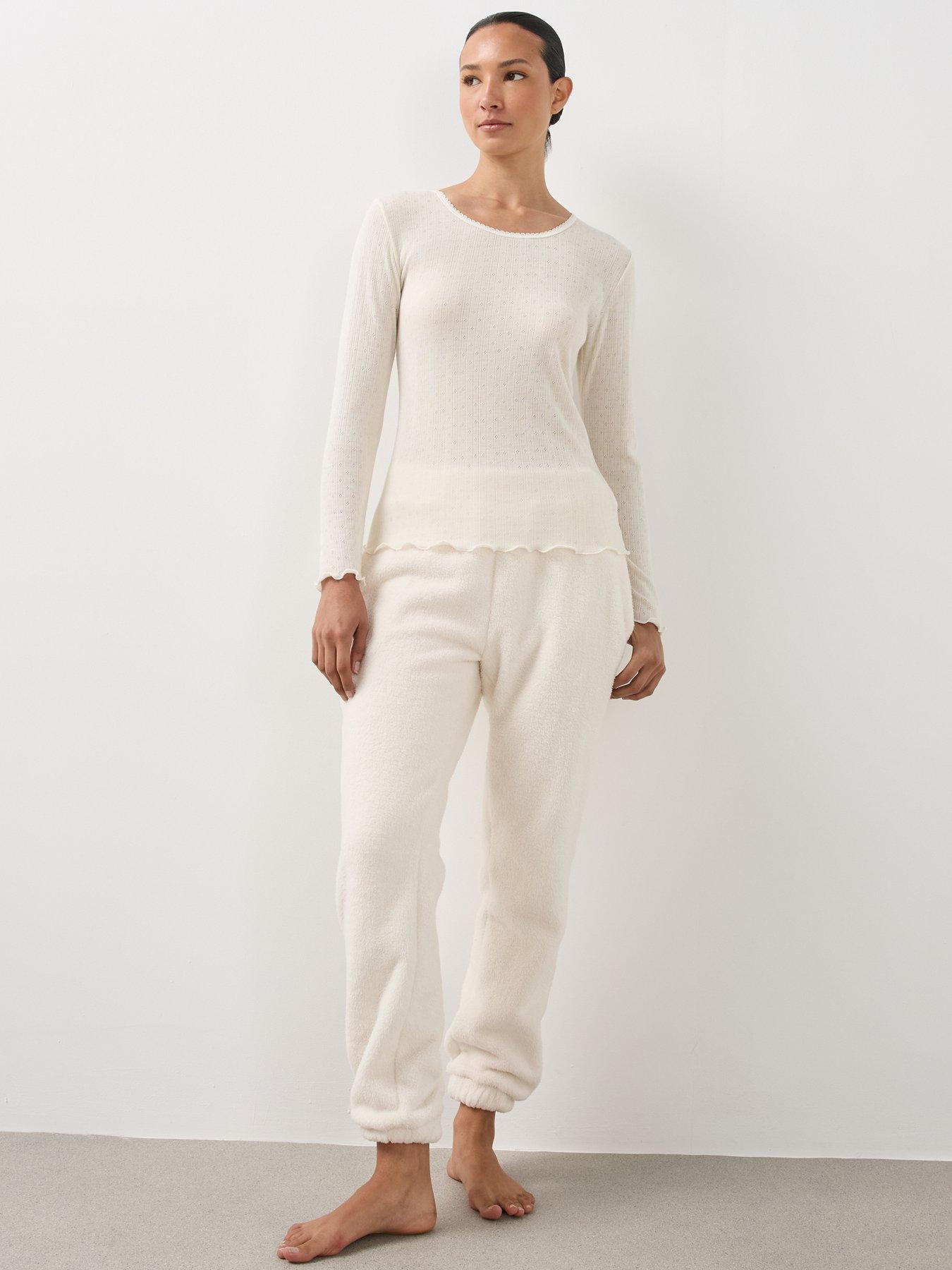 Image 6 of 6 of The Very Collection Womens Pointelle Thermal Long Sleeve Blouse - Cream