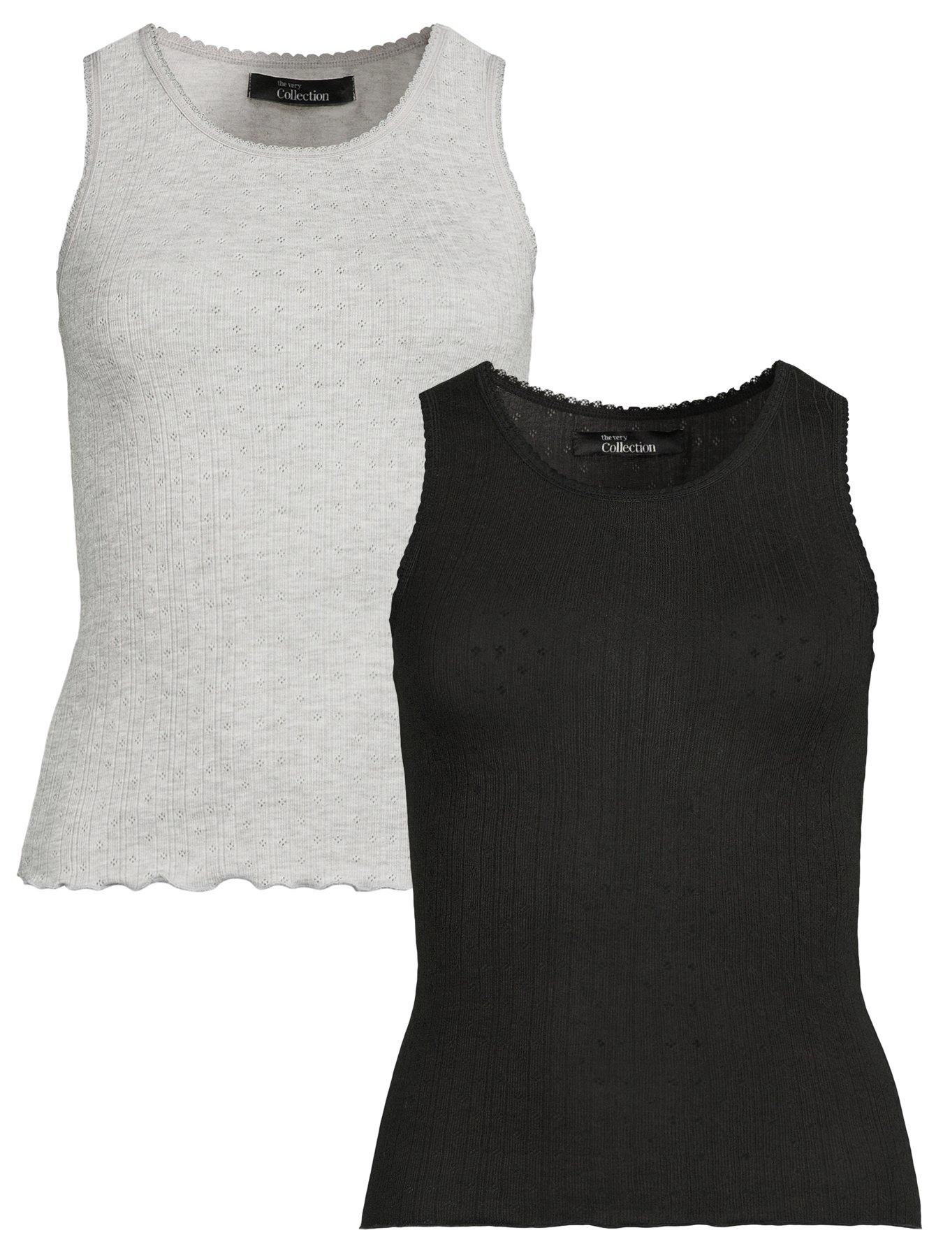 Image 1 of 5 of The Very Collection Womens 2 Pack Pointelle Thermal Vest - Black