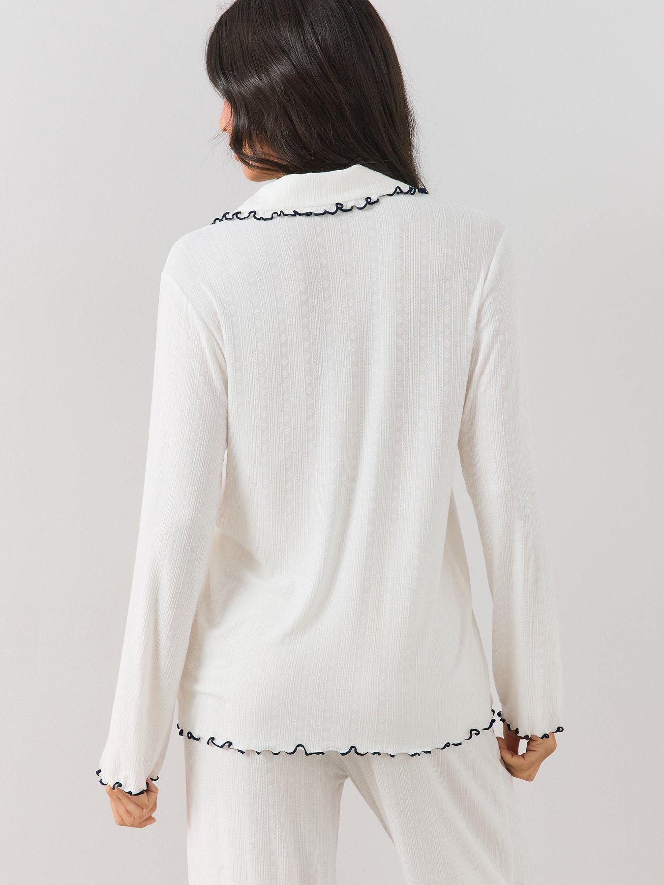 Image 2 of 6 of The Very Collection Frill Detail Textured Jersey Revere Pyjama Set