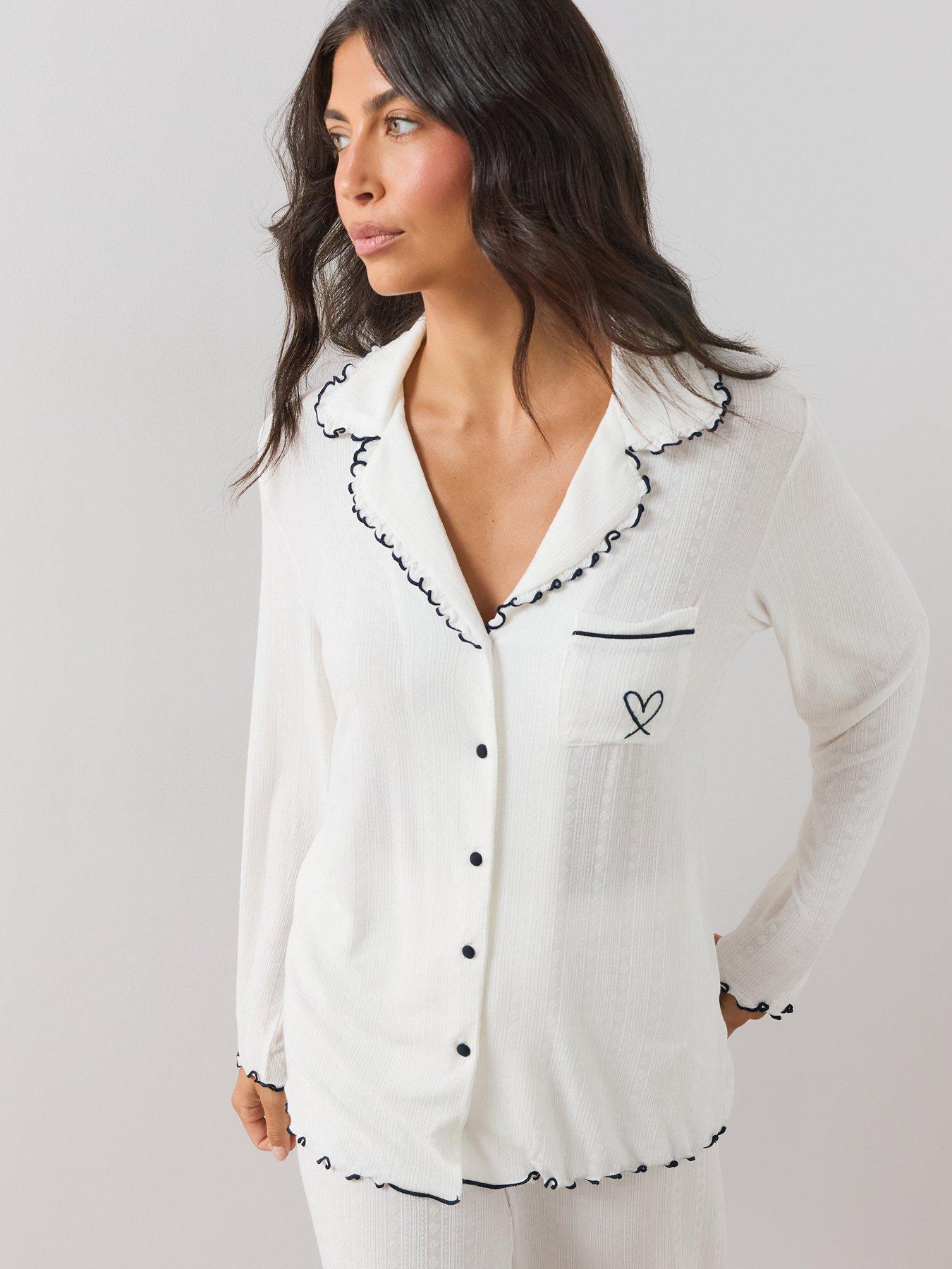 Image 5 of 6 of The Very Collection Frill Detail Textured Jersey Revere Pyjama Set