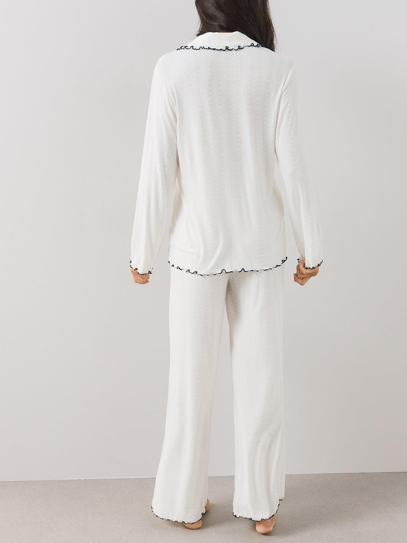 Image 6 of 6 of The Very Collection Frill Detail Textured Jersey Revere Pyjama Set