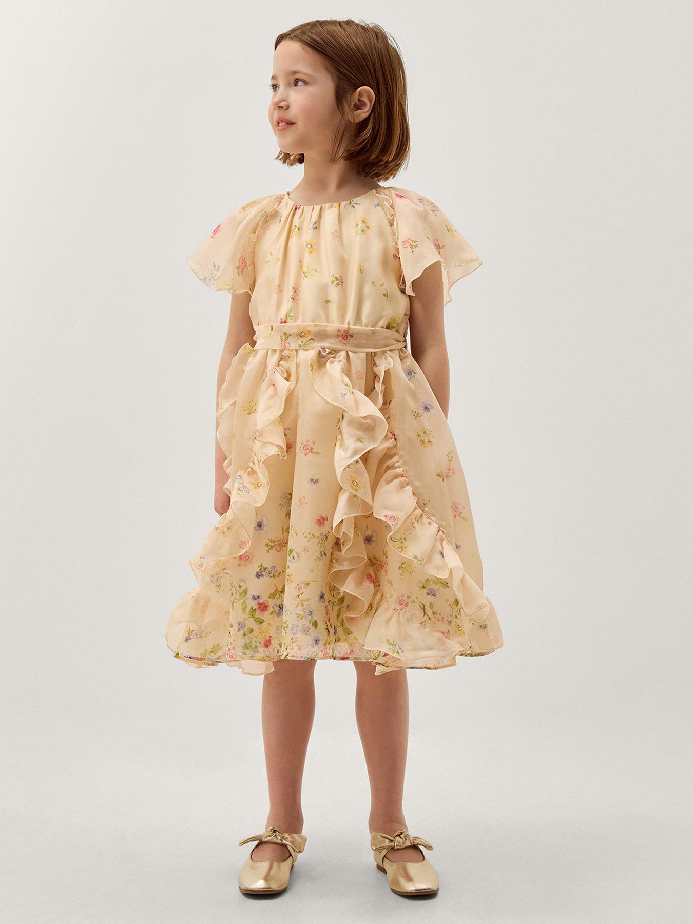 Monsoon Girls Ditsy Ruffle Dress - Light Yellow
