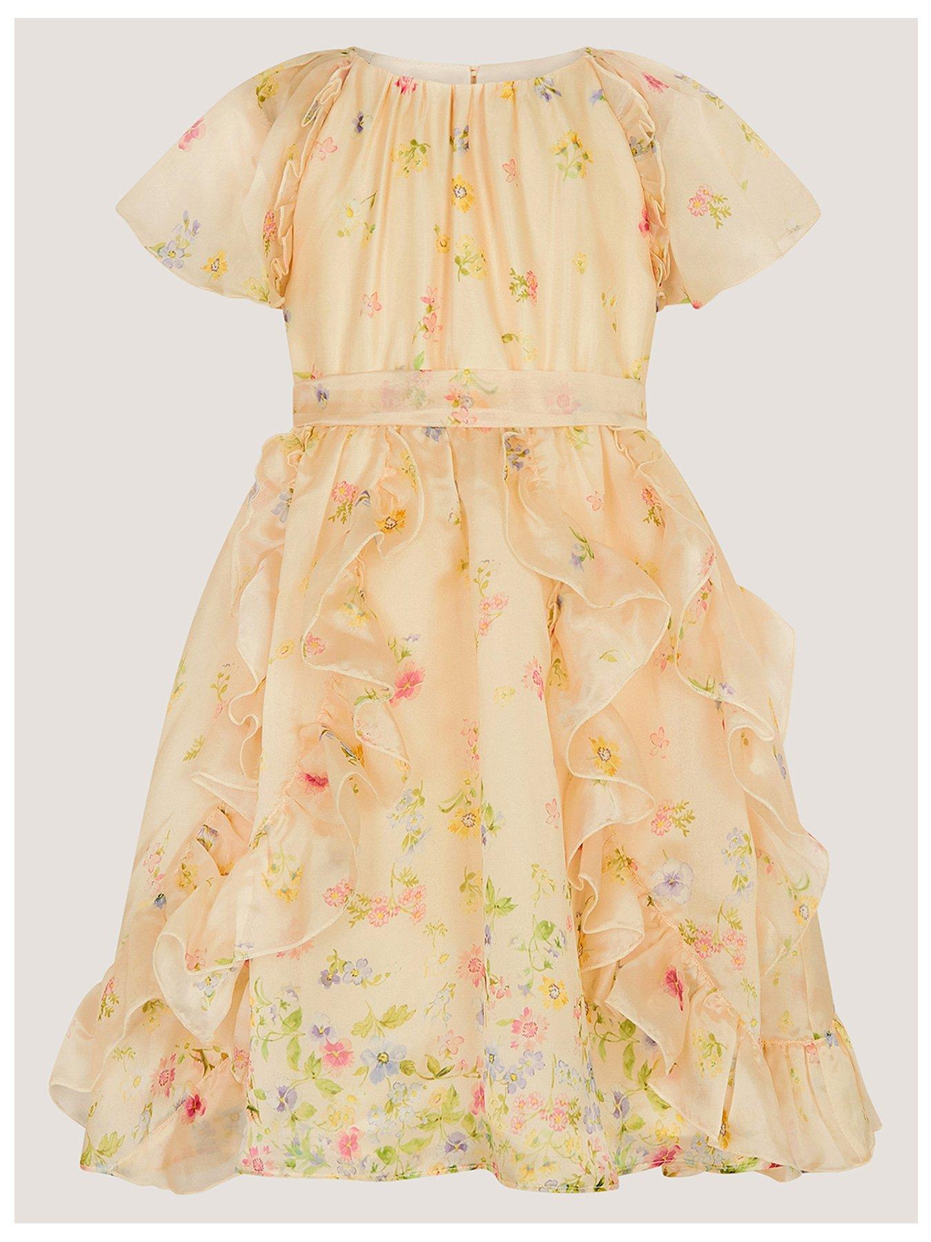 Image 2 of 4 of Monsoon Girls Ditsy Ruffle Dress - Light Yellow
