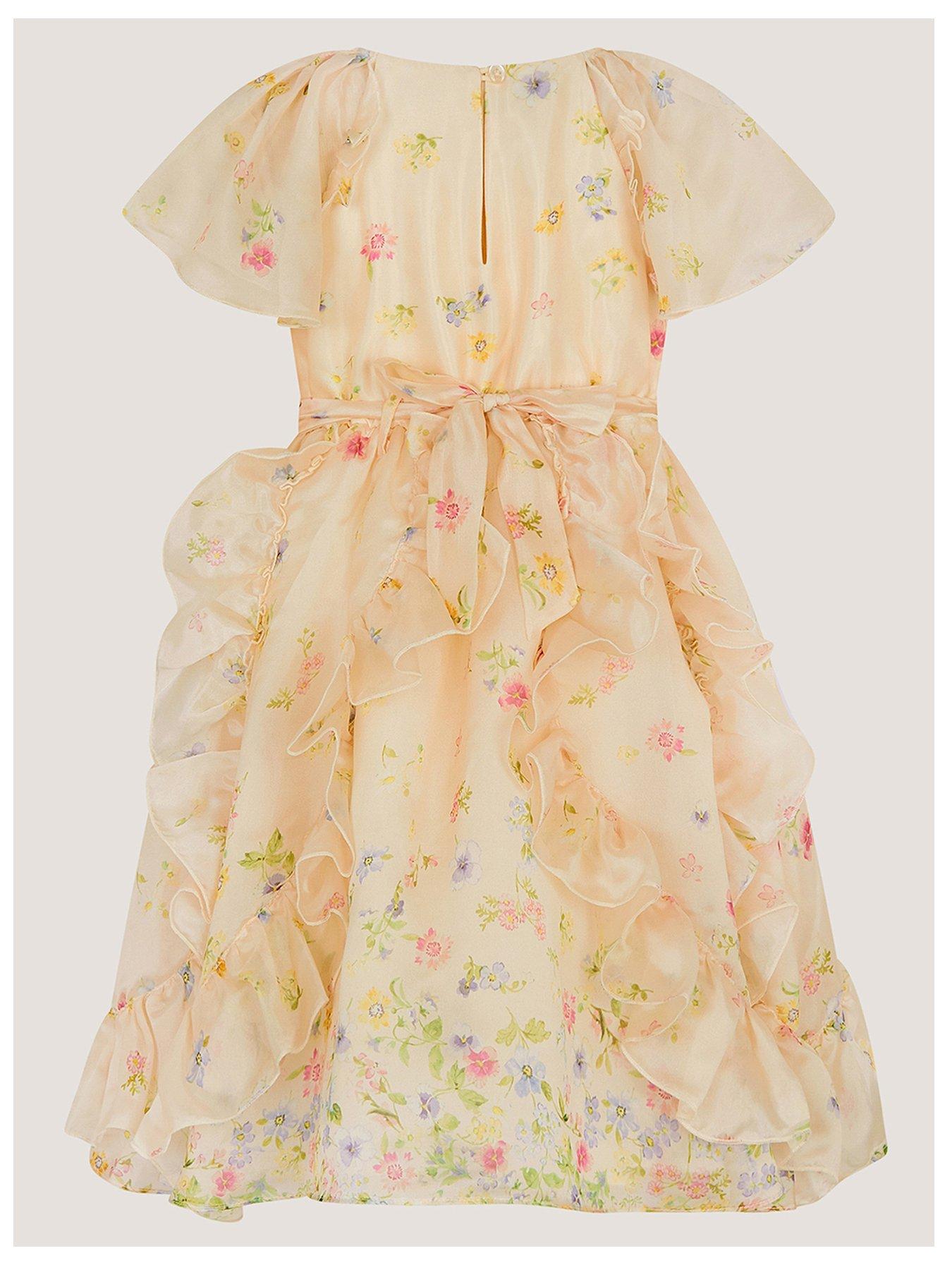 Image 3 of 4 of Monsoon Girls Ditsy Ruffle Dress - Light Yellow