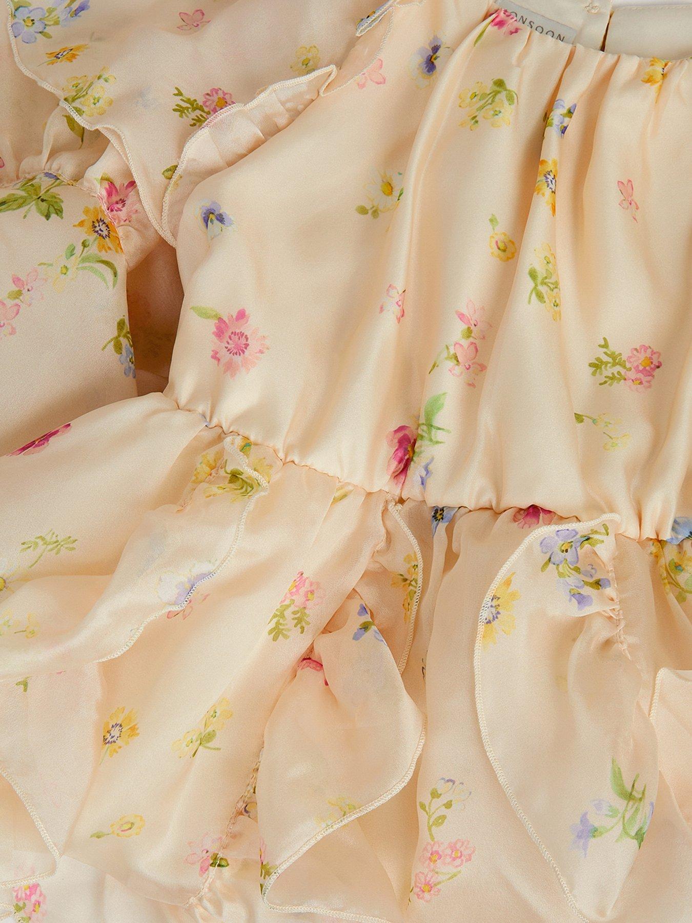 Image 4 of 4 of Monsoon Girls Ditsy Ruffle Dress - Light Yellow