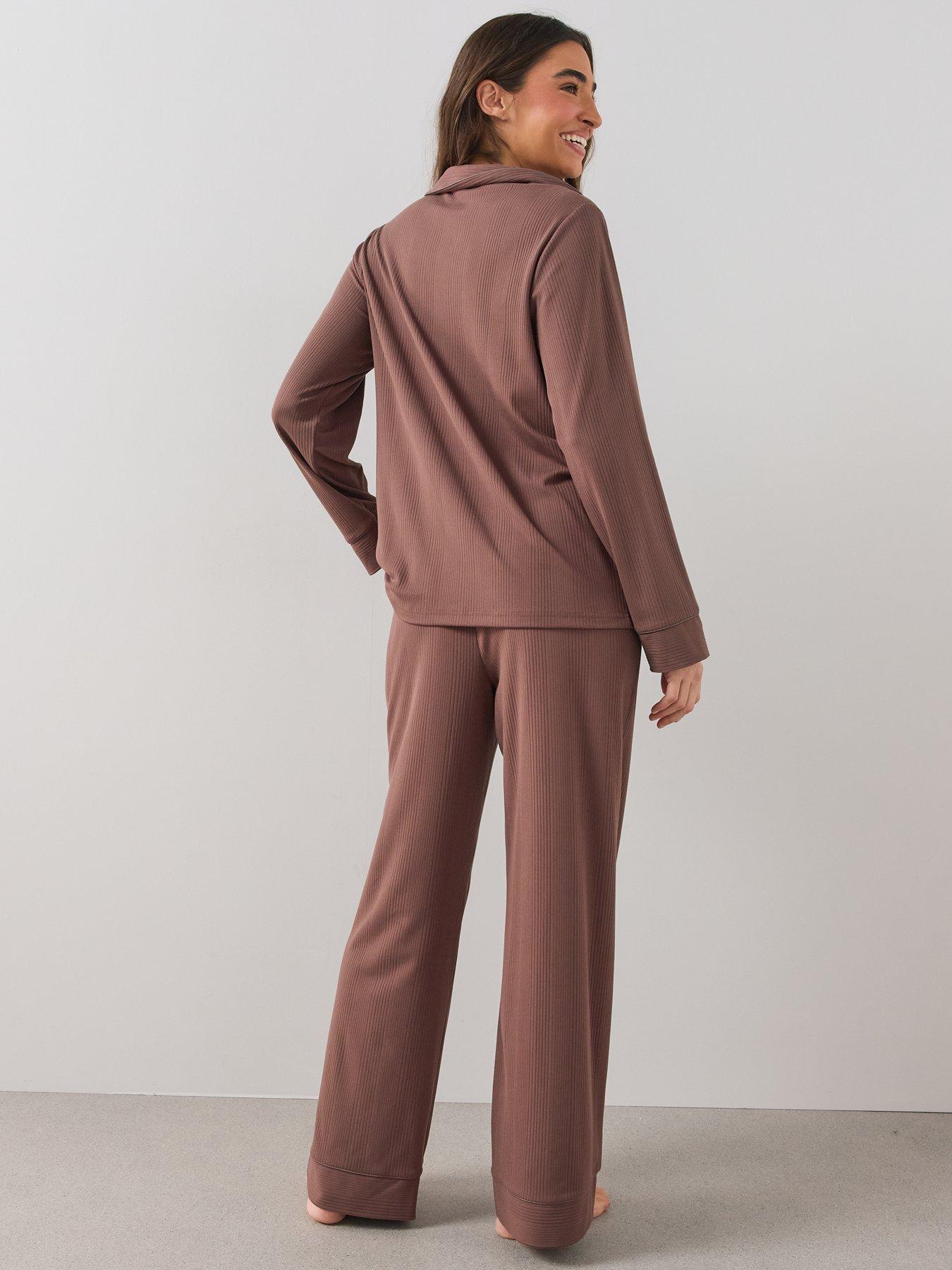 Image 2 of 6 of The Very Collection Soft Touch Jersey Revere Pyjama Set - Brown