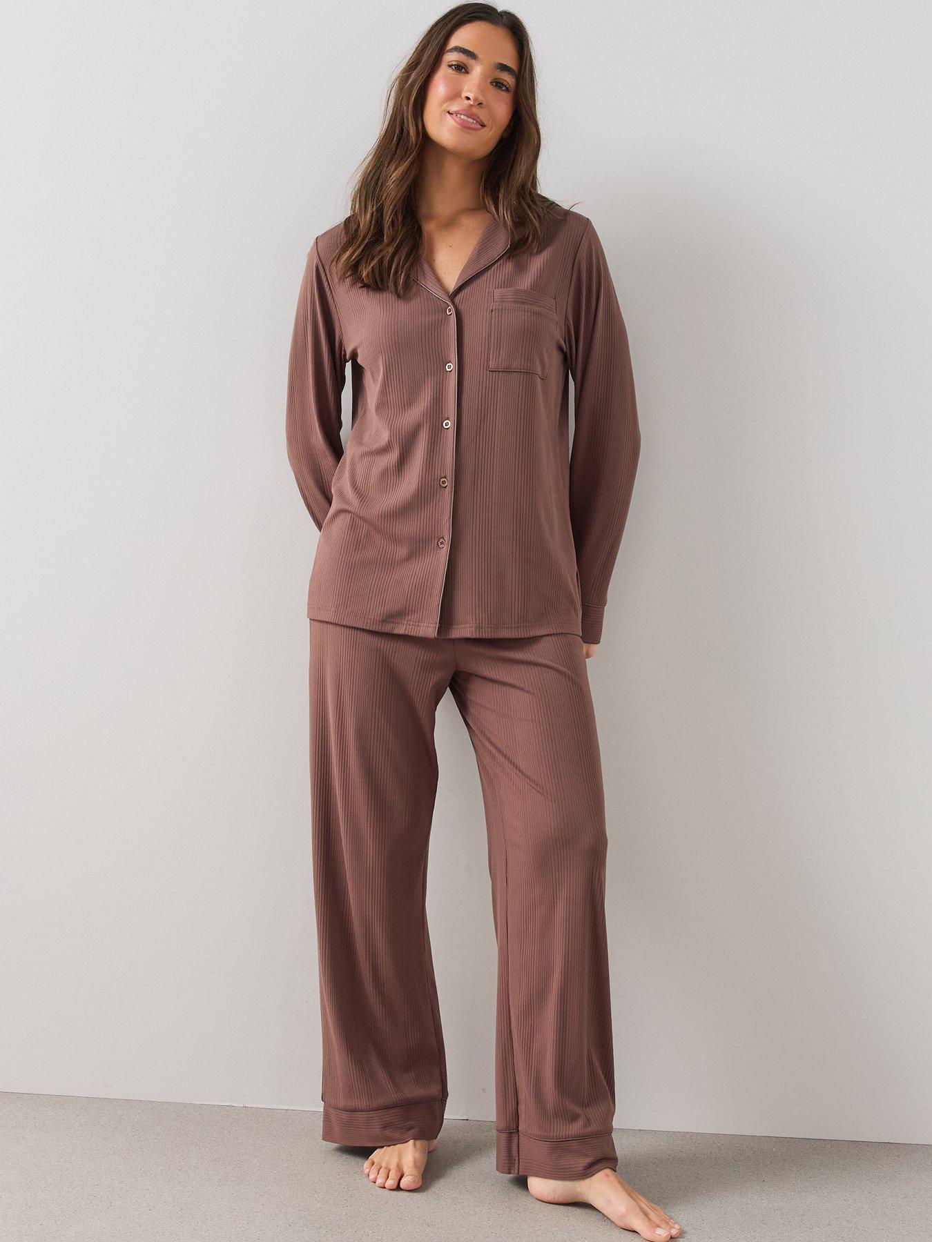 Image 5 of 6 of The Very Collection Soft Touch Jersey Revere Pyjama Set - Brown