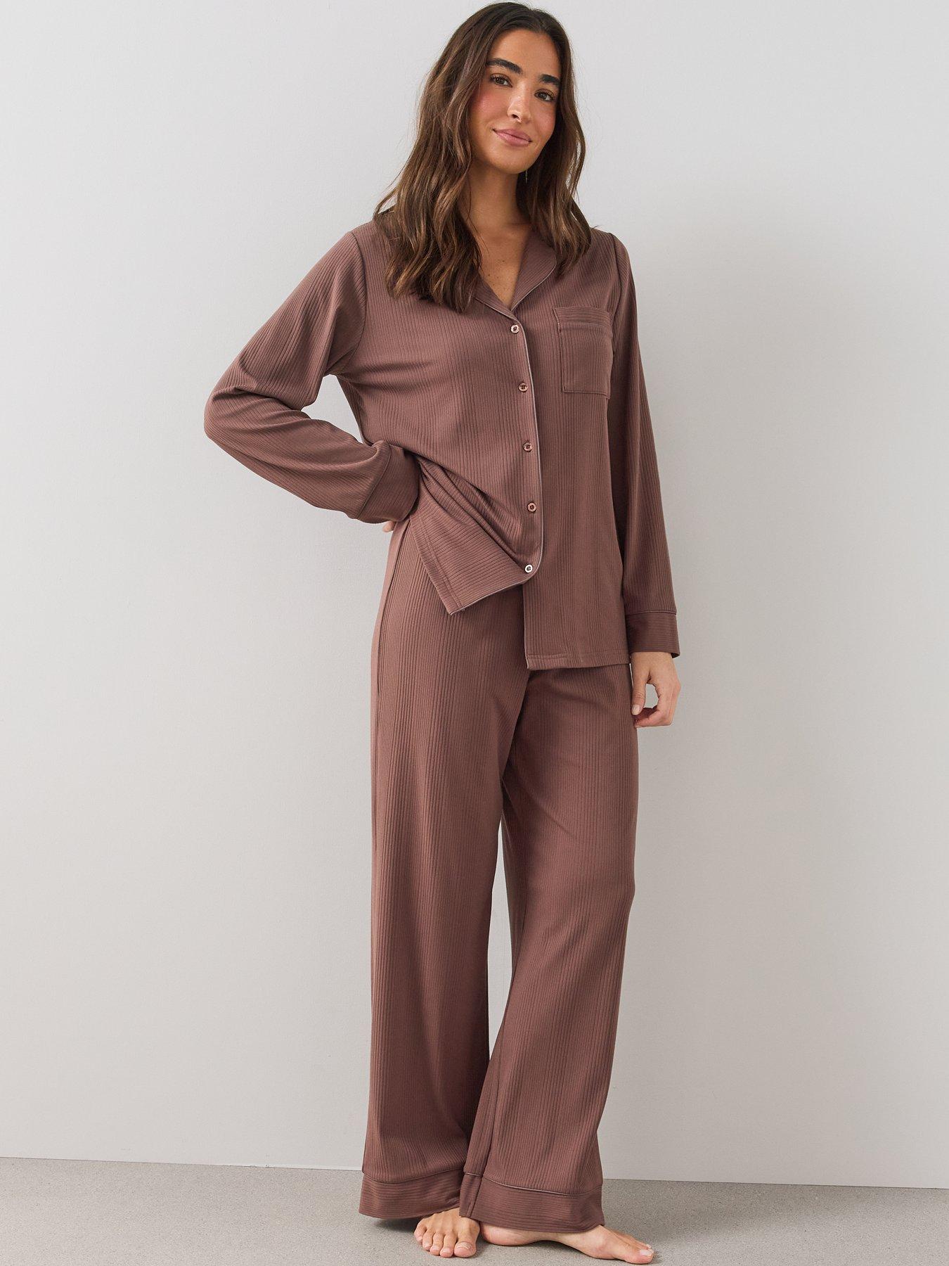 Image 6 of 6 of The Very Collection Soft Touch Jersey Revere Pyjama Set - Brown