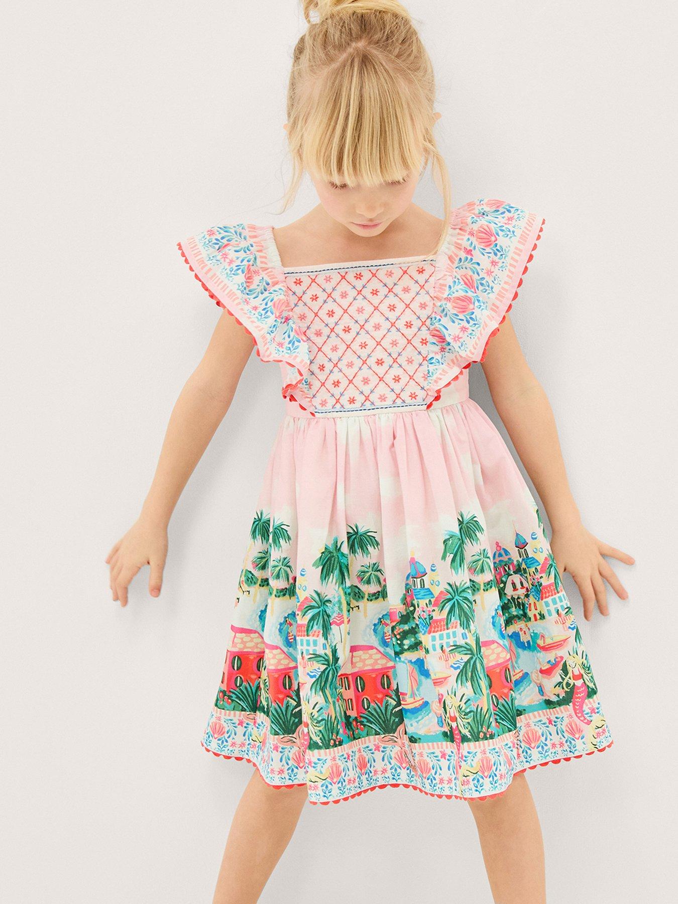 Monsoon Girls Soren Scene Resort Smock Dress - Light Cream