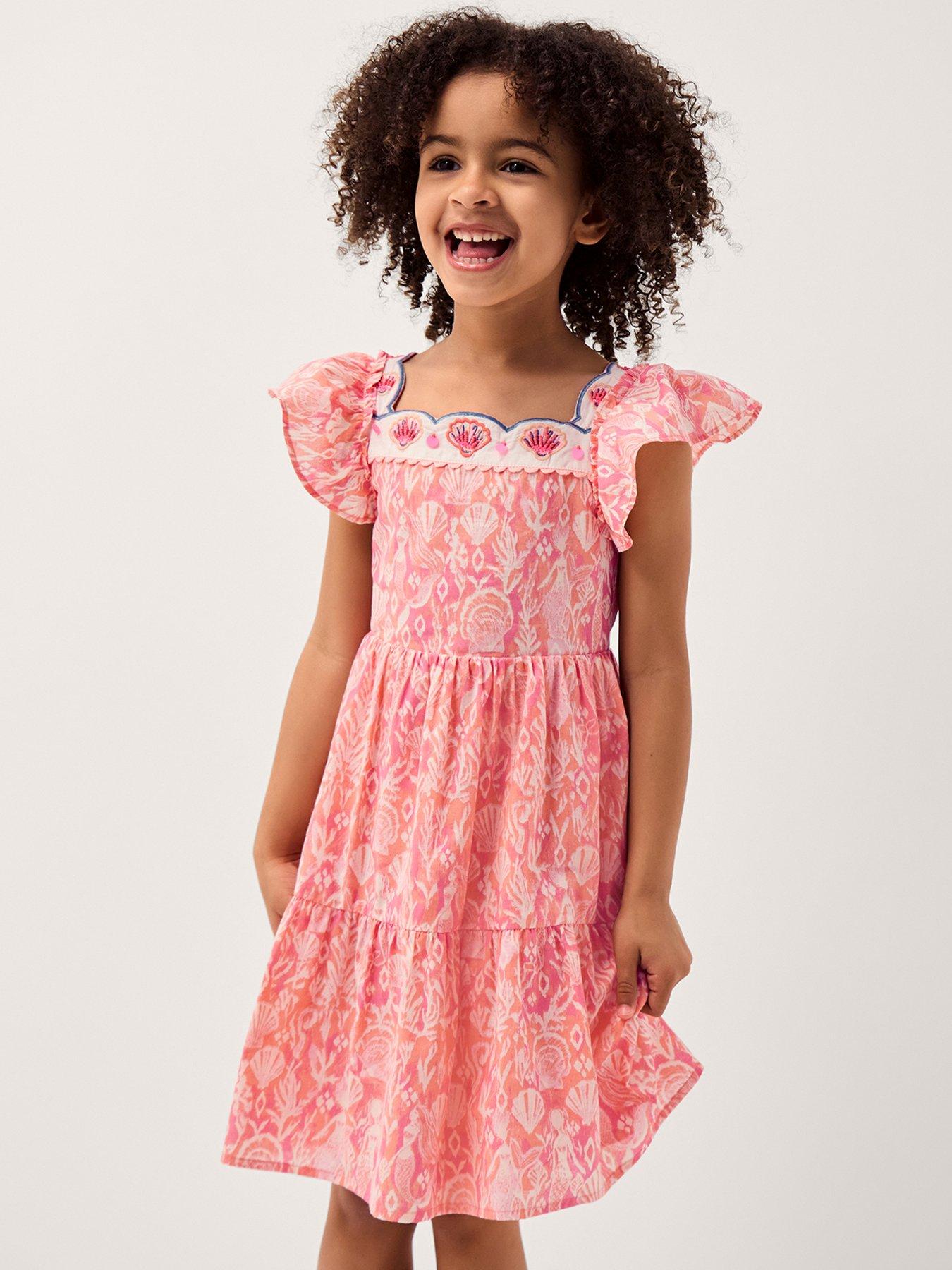Monsoon Girls Coral Ikat Mermaid Dress - Pink