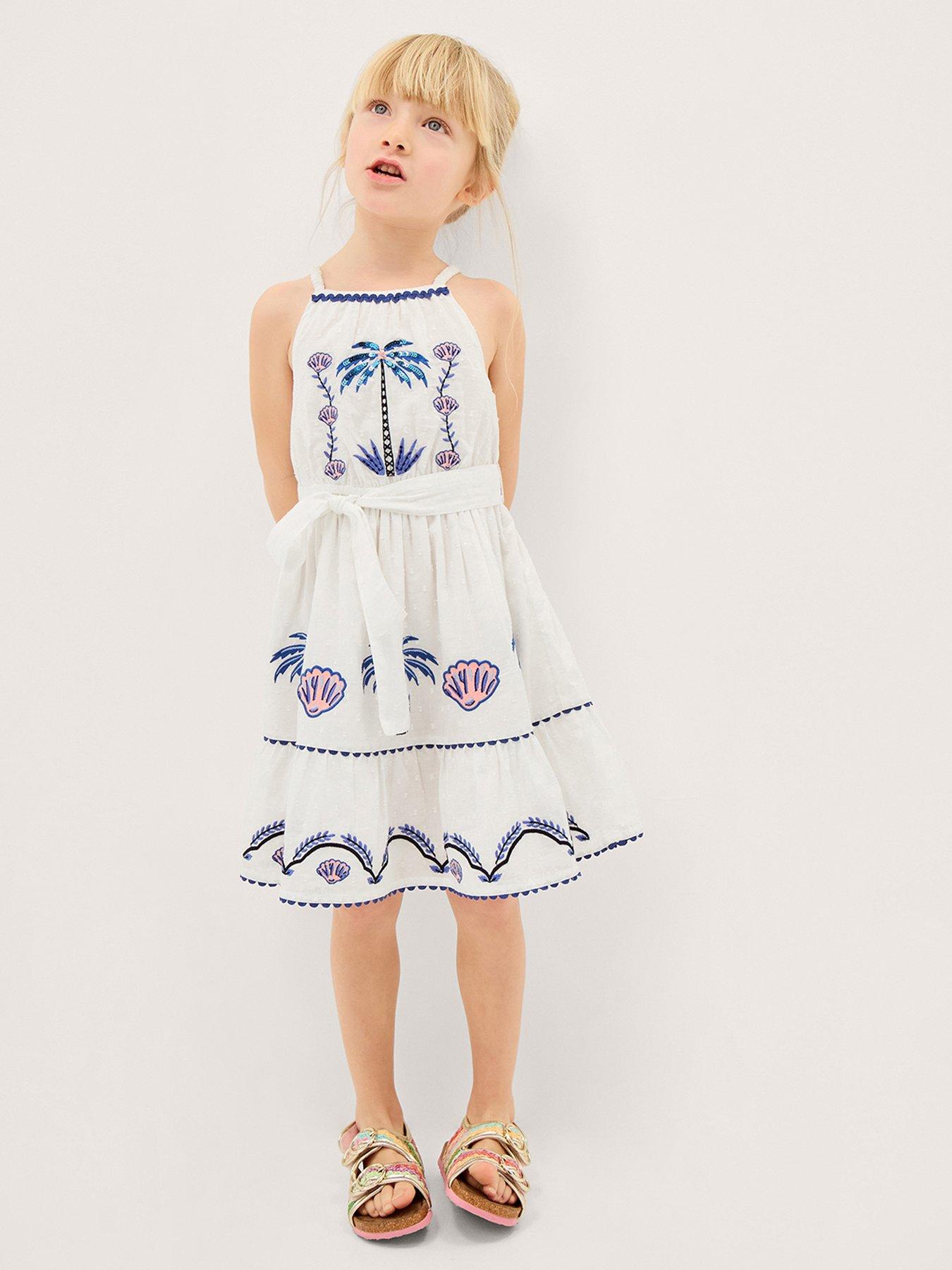 Monsoon Girls Coastal Palm Dobby Dress - Light Cream