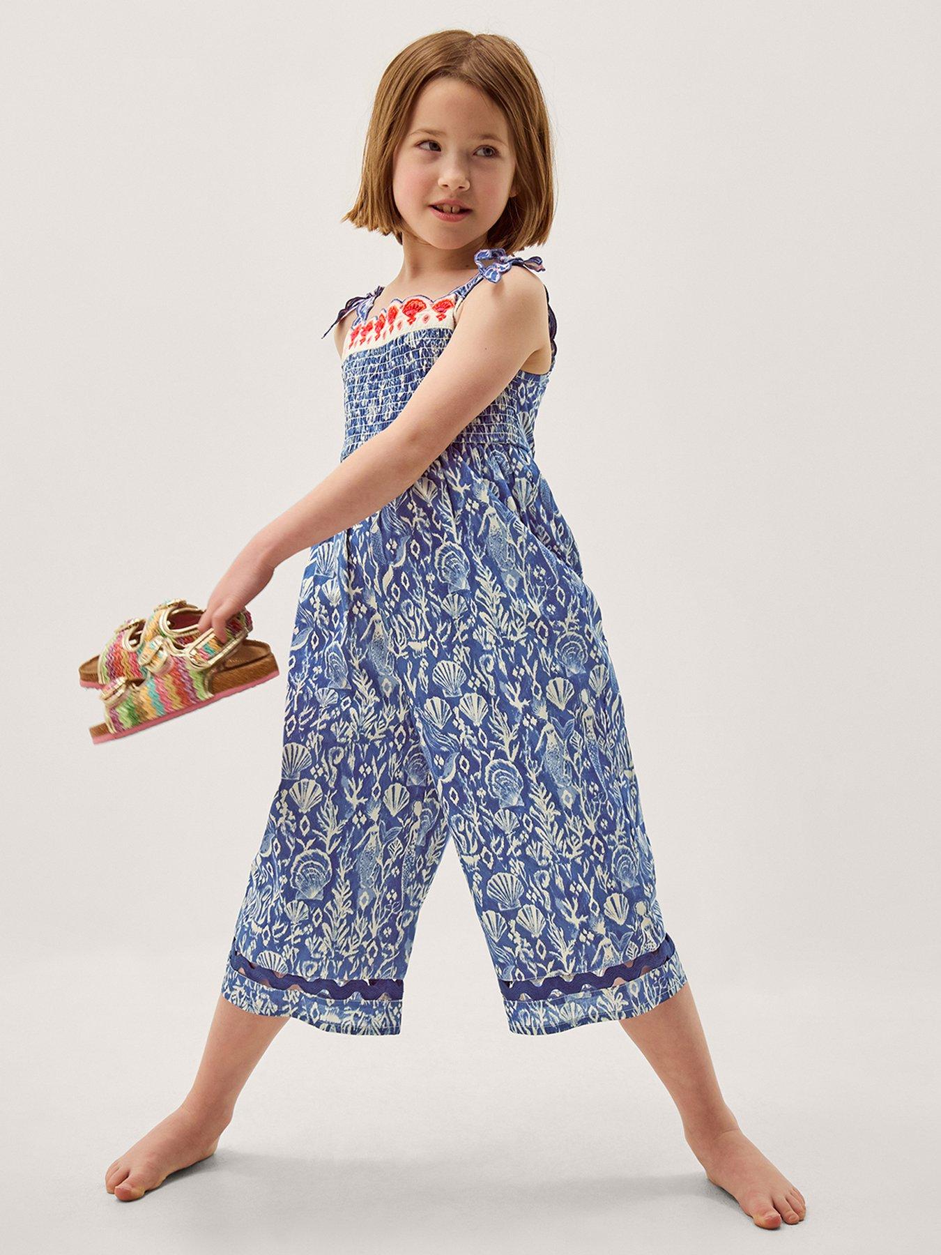 Image 1 of 4 of Monsoon Girls Mermaid Culotte Ikat Jumpsuit - Blue