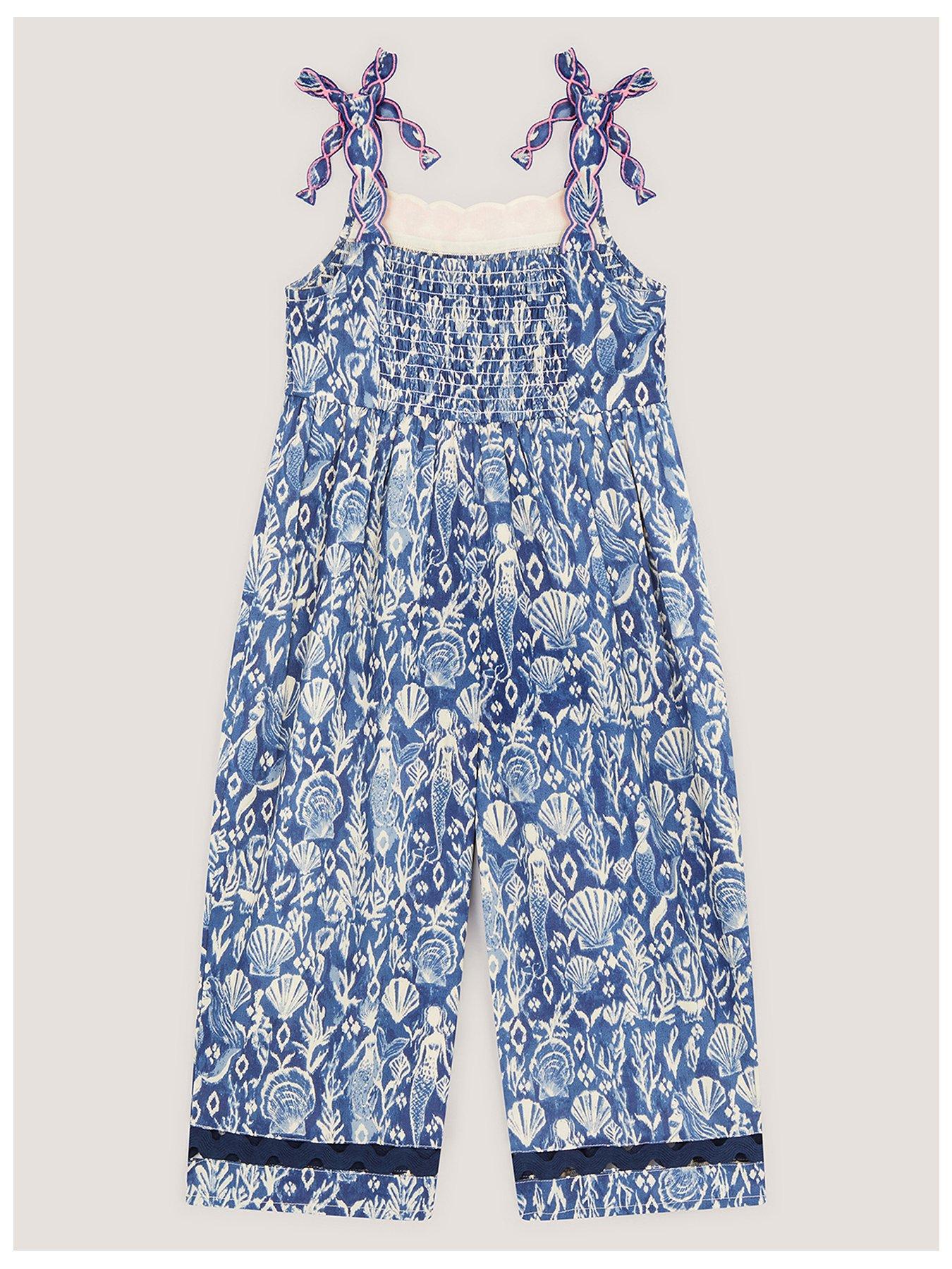 Image 3 of 4 of Monsoon Girls Mermaid Culotte Ikat Jumpsuit - Blue