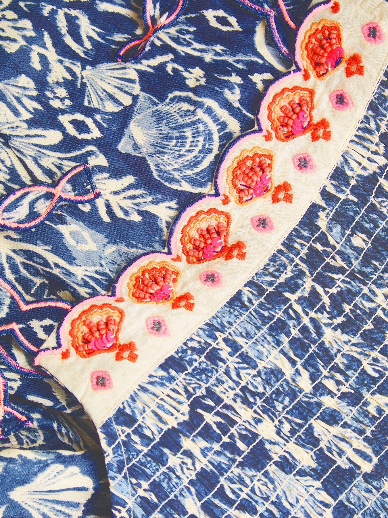 Image 4 of 4 of Monsoon Girls Mermaid Culotte Ikat Jumpsuit - Blue