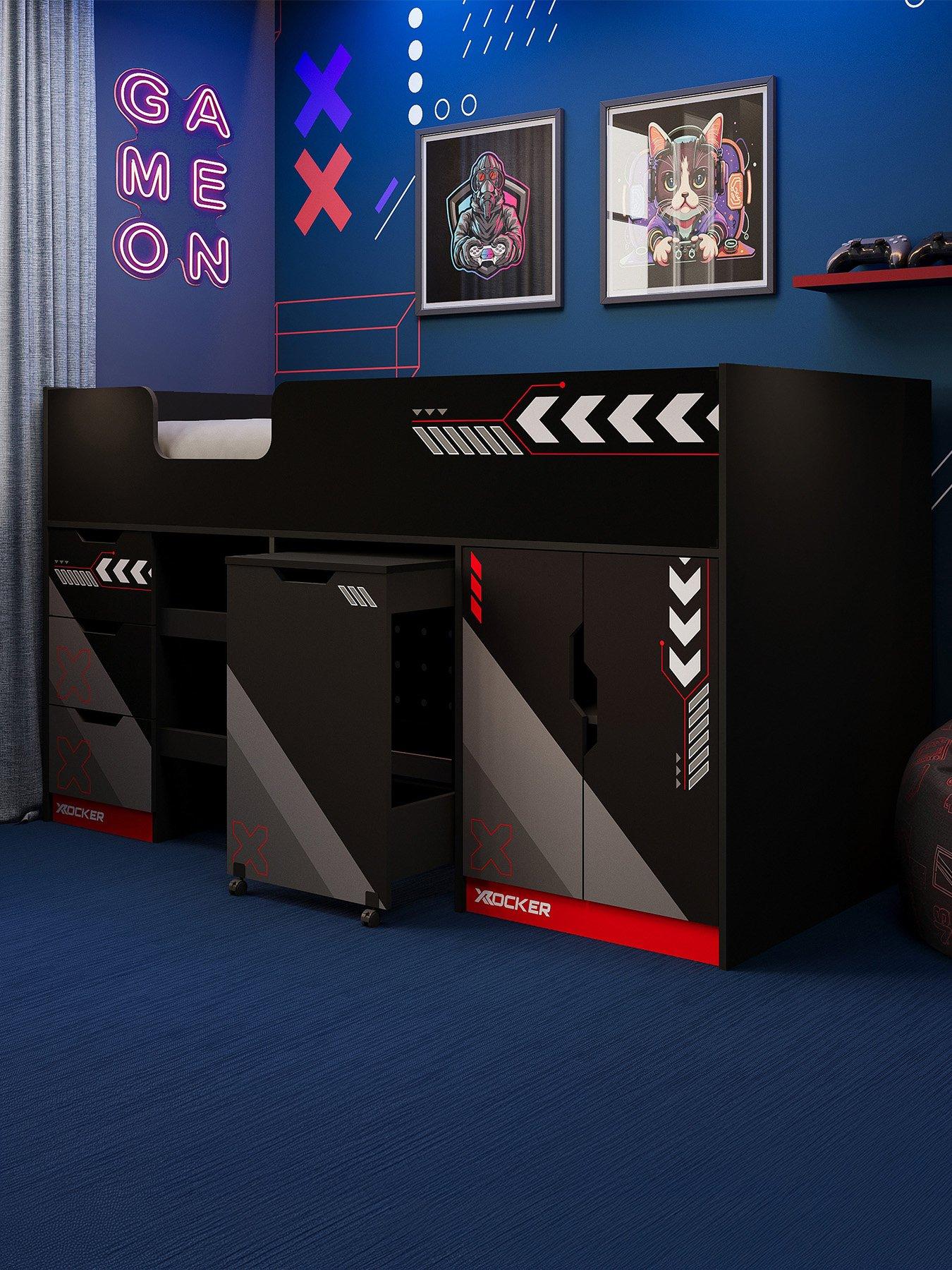 x-rocker-octane-mid-sleeper-gaming-cabin-bed-wardrobe-and-pull-out-desk-red