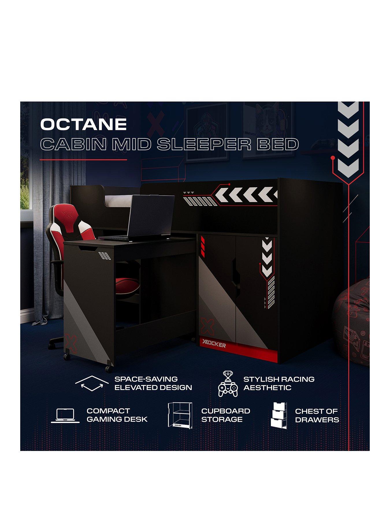 Image 2 of 7 of X Rocker Octane Mid Sleeper Gaming Cabin Bed Wardrobe And Pull-out Desk - Red
