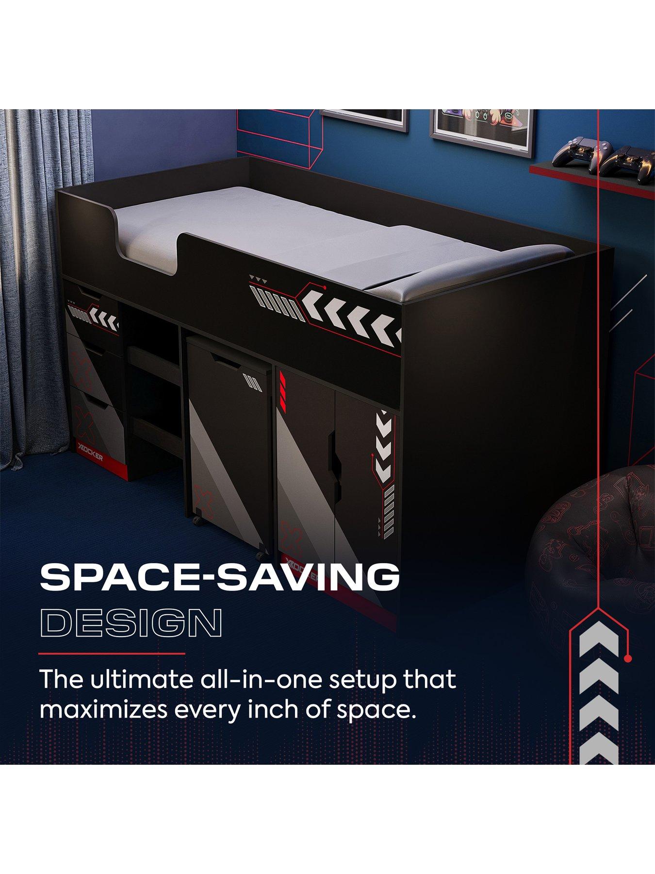 Image 3 of 7 of X Rocker Octane Mid Sleeper Gaming Cabin Bed Wardrobe And Pull-out Desk - Red