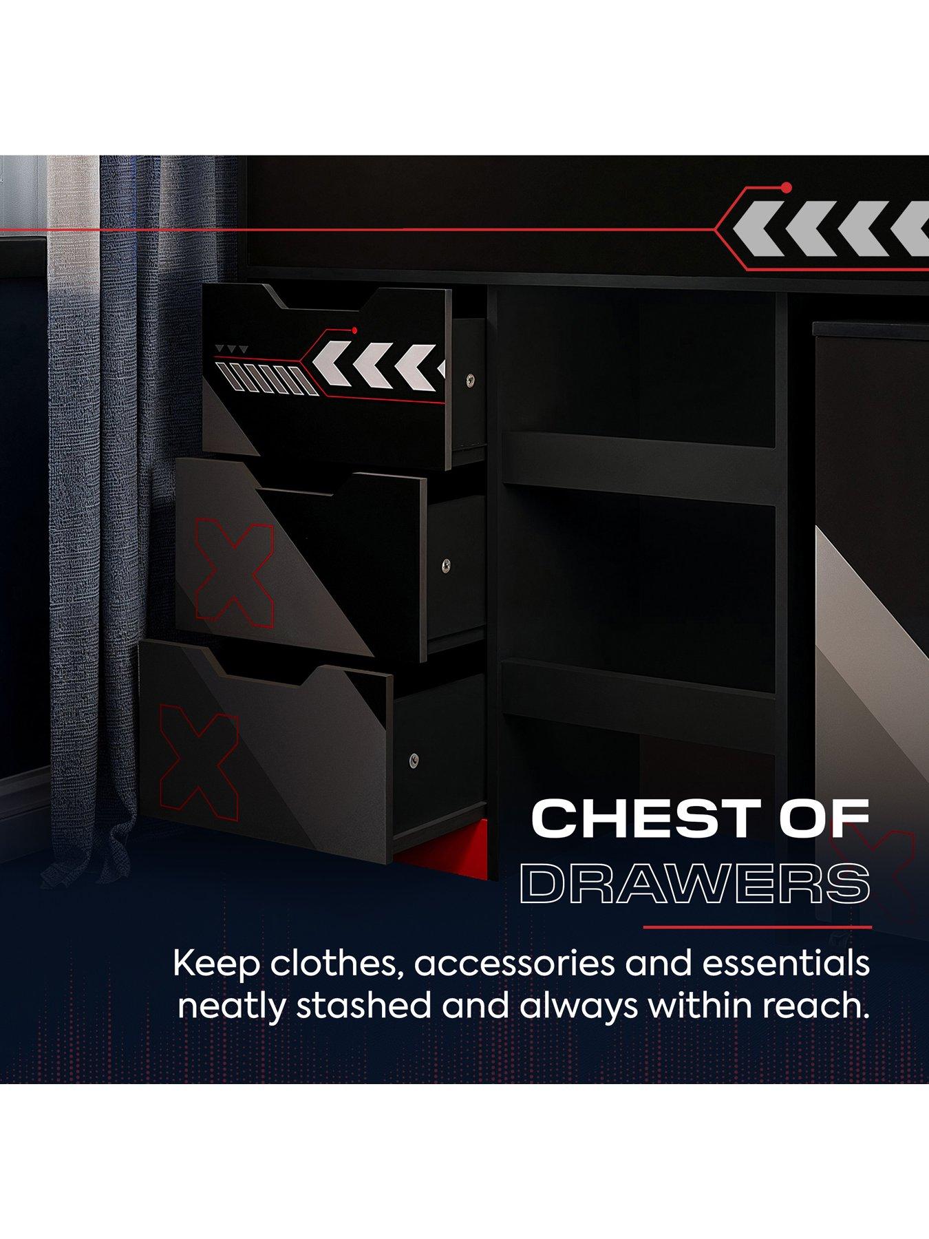 Image 6 of 7 of X Rocker Octane Mid Sleeper Gaming Cabin Bed Wardrobe And Pull-out Desk - Red