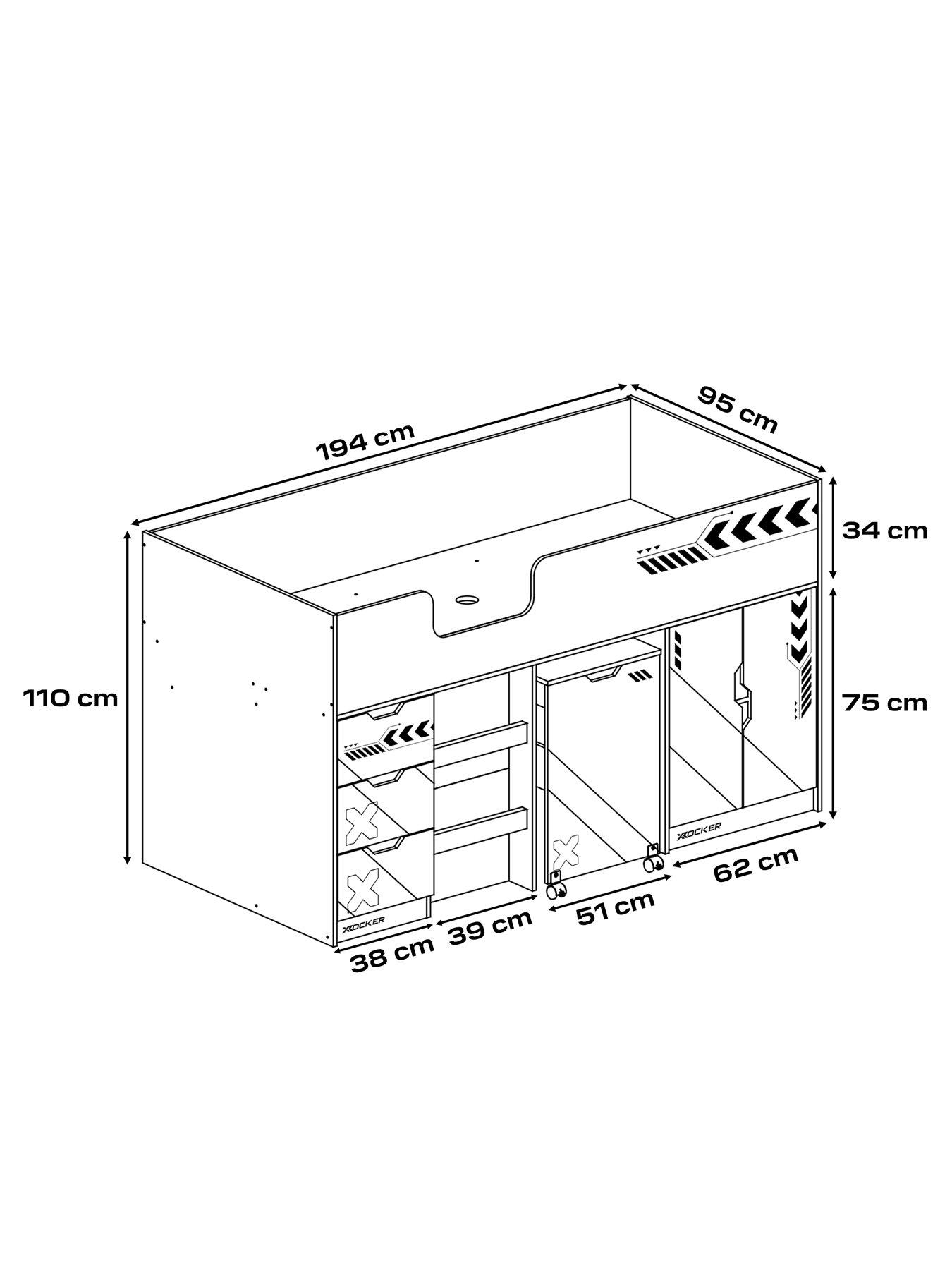 Image 7 of 7 of X Rocker Octane Mid Sleeper Gaming Cabin Bed Wardrobe And Pull-out Desk - Red