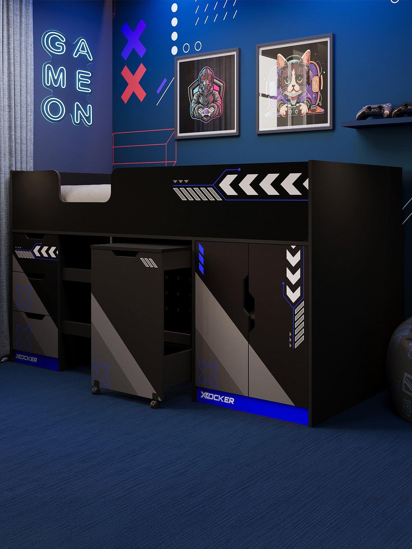 Image 1 of 7 of X Rocker Octane Midsleeper Gaming Cabin Bed With Wardrobe And Pull-out Desk - Blue