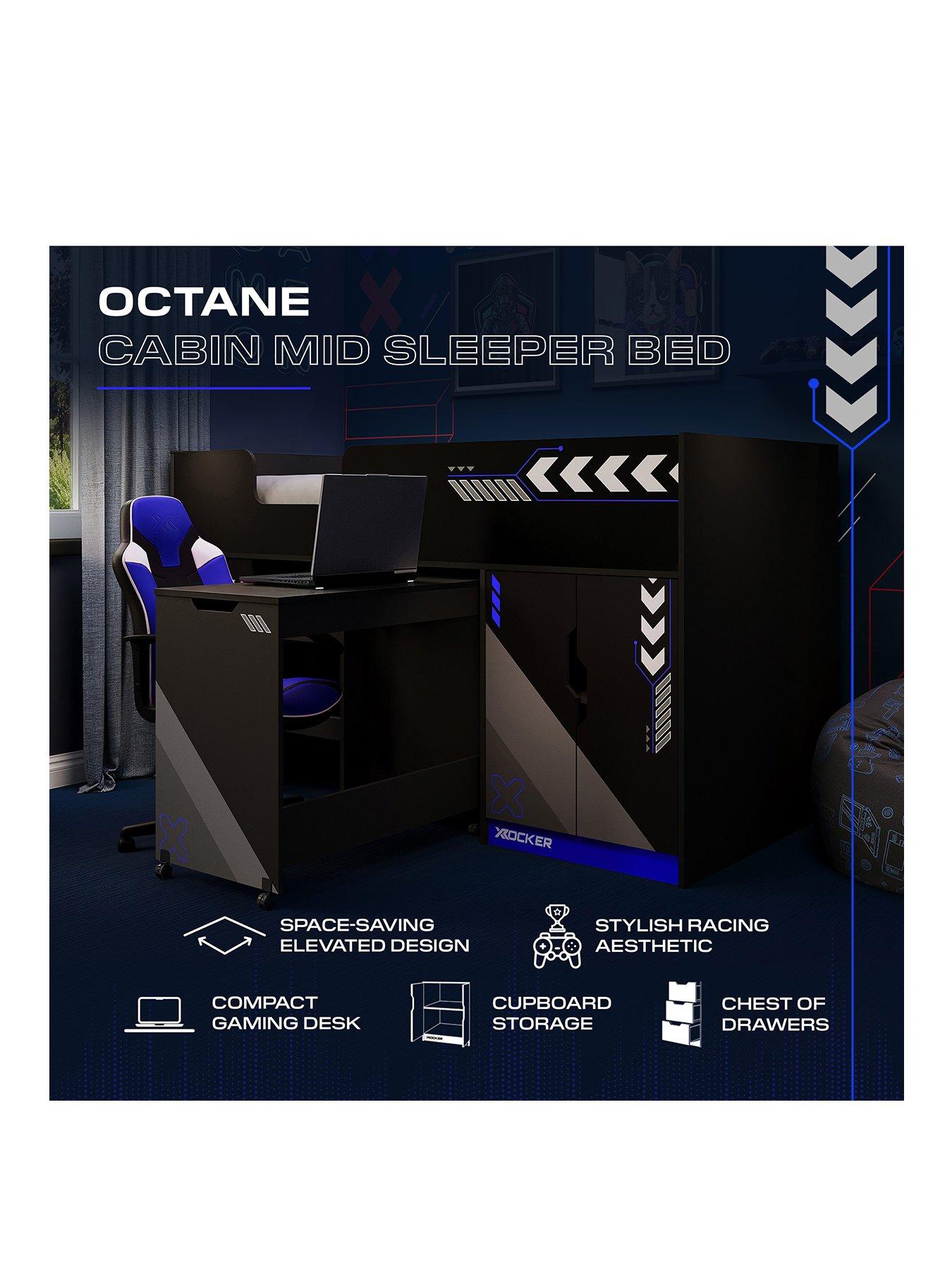 Image 2 of 7 of X Rocker Octane Midsleeper Gaming Cabin Bed With Wardrobe And Pull-out Desk - Blue