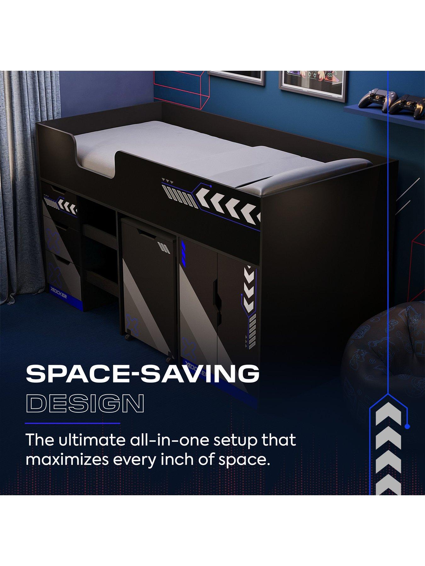 Image 3 of 7 of X Rocker Octane Midsleeper Gaming Cabin Bed With Wardrobe And Pull-out Desk - Blue