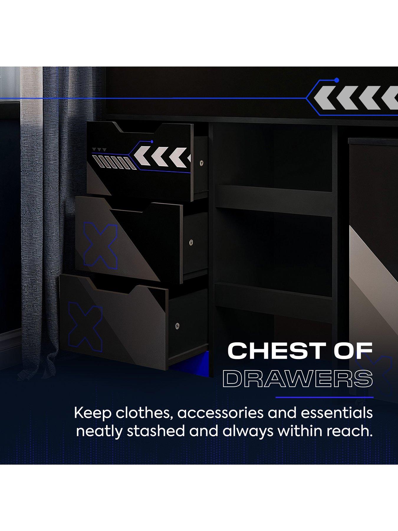 Image 6 of 7 of X Rocker Octane Midsleeper Gaming Cabin Bed With Wardrobe And Pull-out Desk - Blue