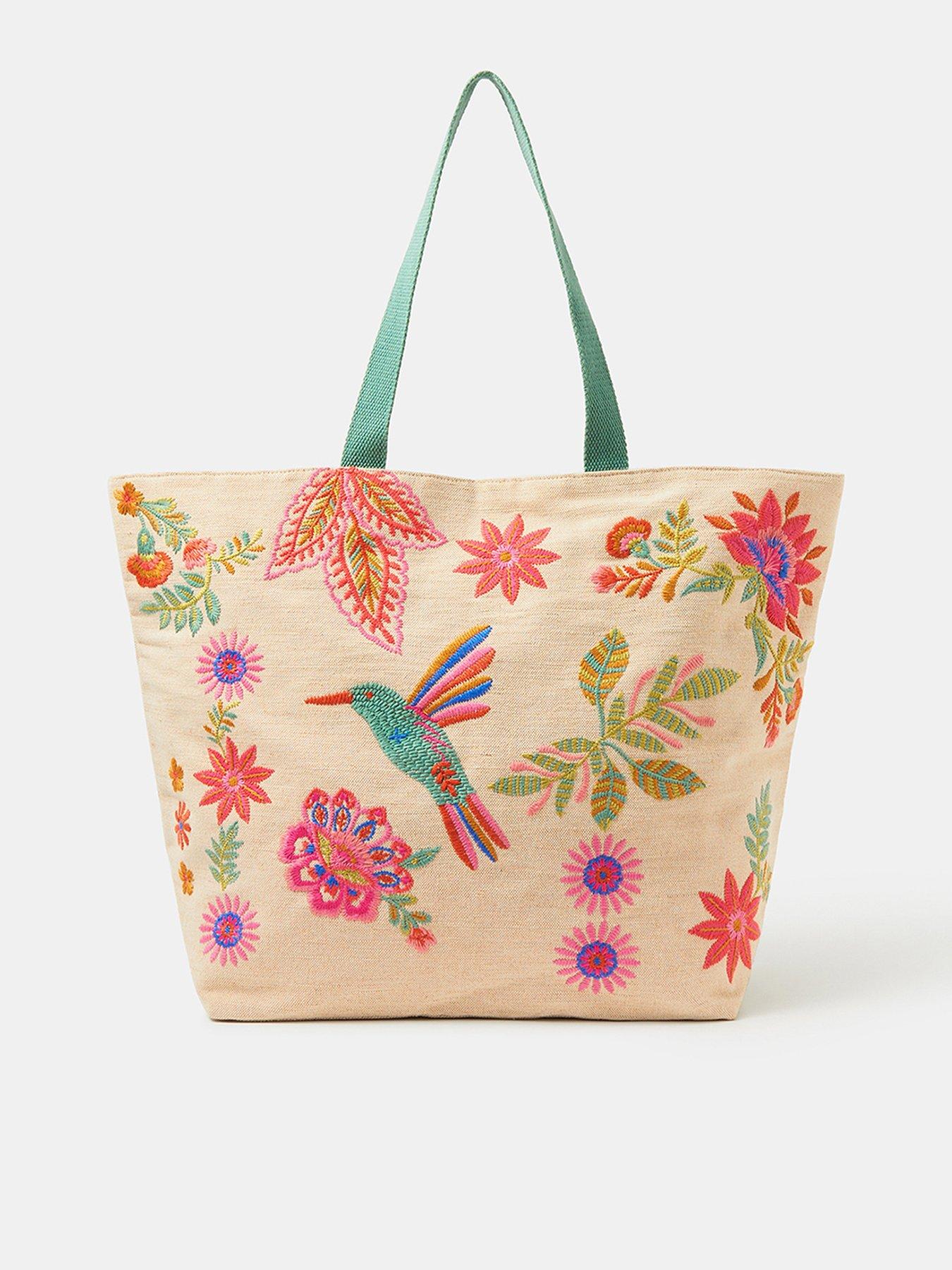 Accessorize Embroidered Beach Tote Bag - Cream