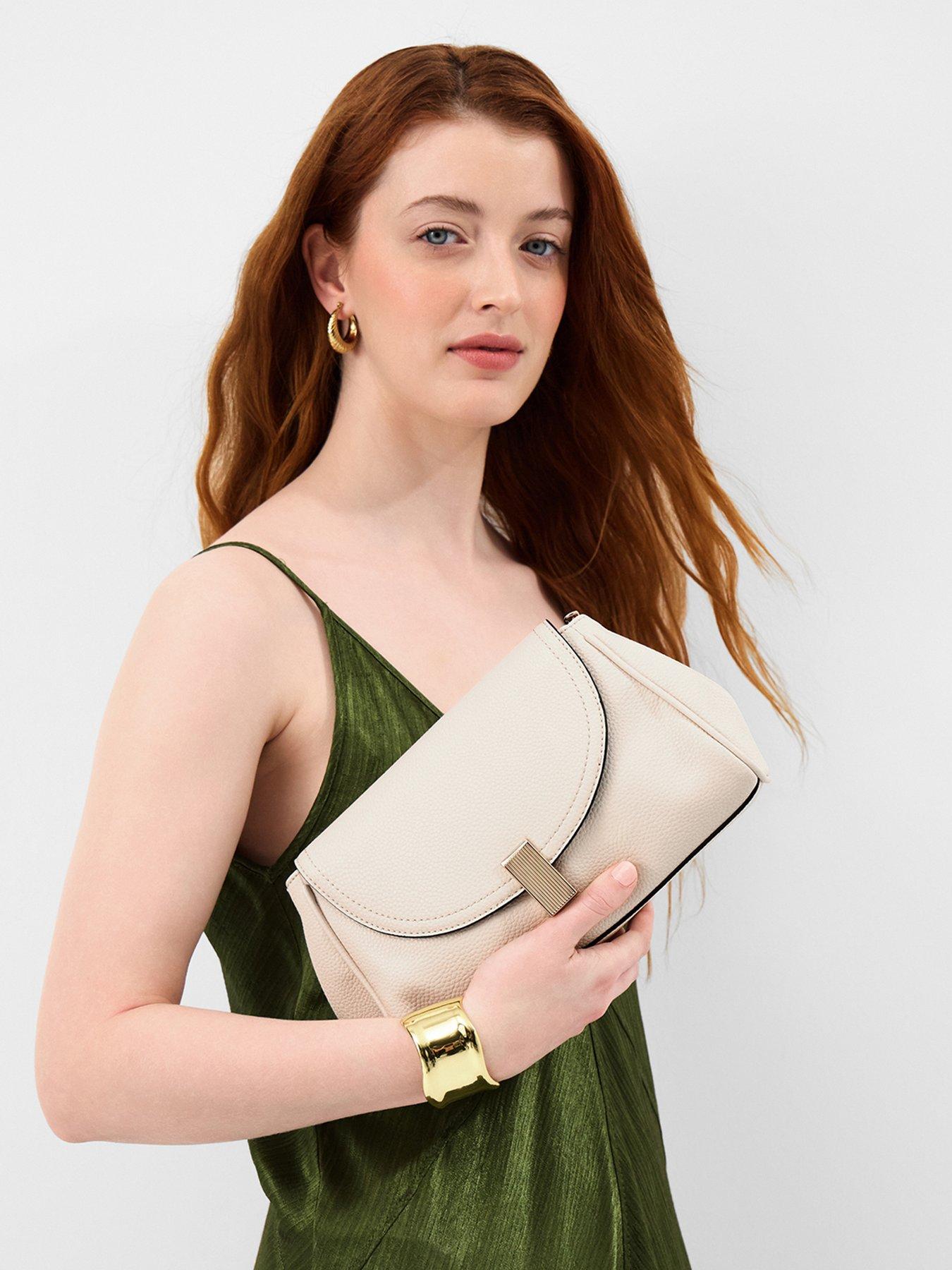 Image 2 of 5 of Accessorize Lock Detail Clutch Bag - Cream