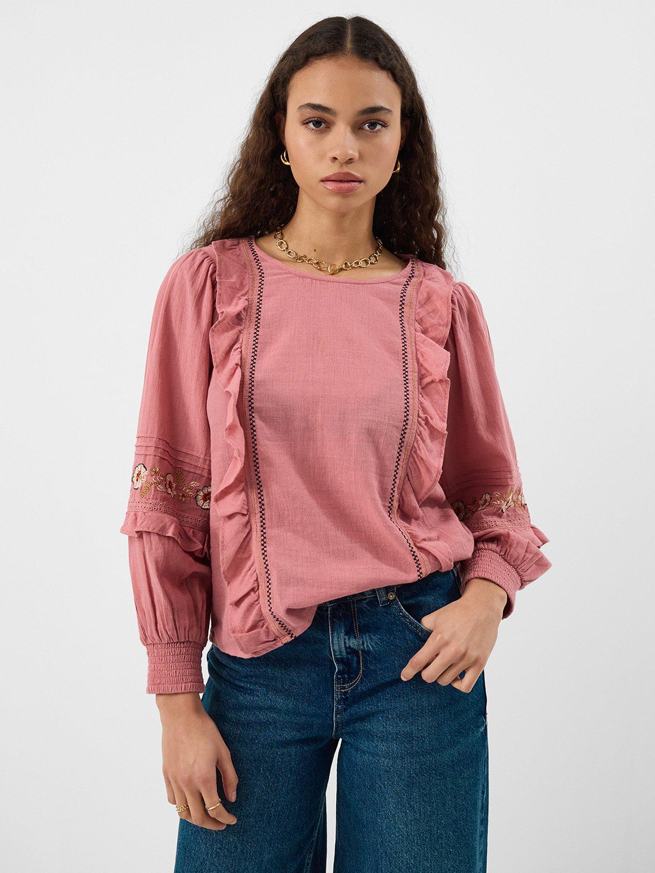 Image 1 of 4 of Accessorize Ruffle Embroidered Blouse - Pink
