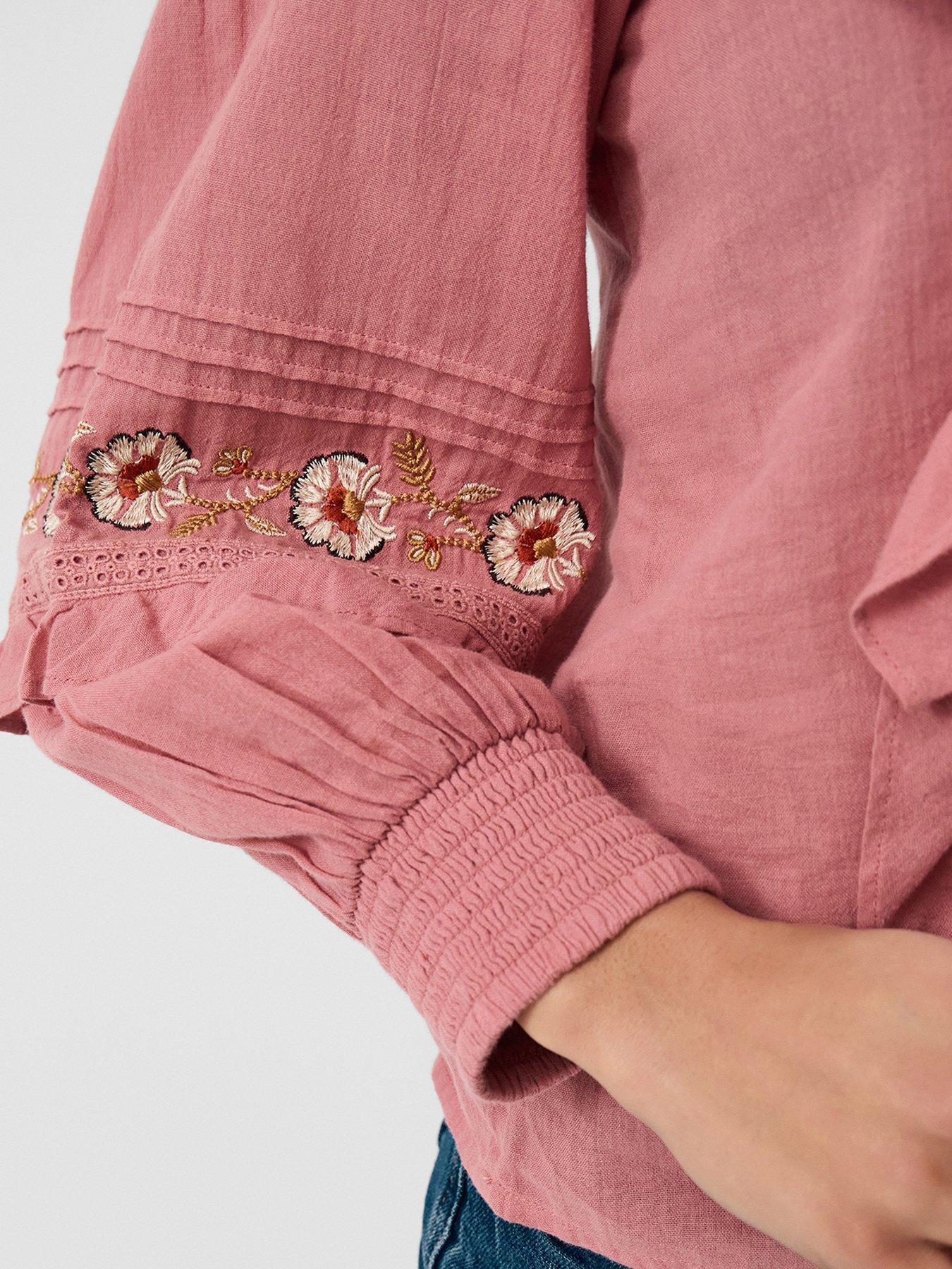 Image 4 of 4 of Accessorize Ruffle Embroidered Blouse - Pink