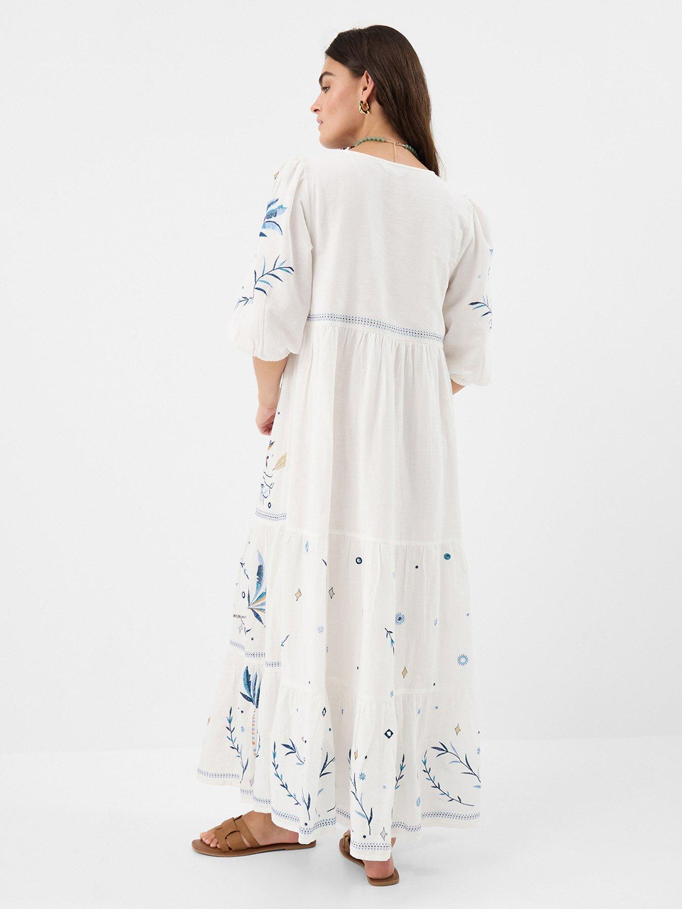 Image 2 of 3 of Accessorize Celestial Embroidered Statement Dress - Cream