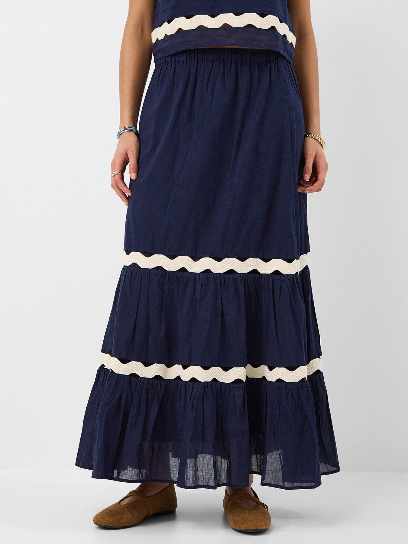 Image 1 of 5 of Accessorize Ric Rac Tiered Maxi Skirt - Blue