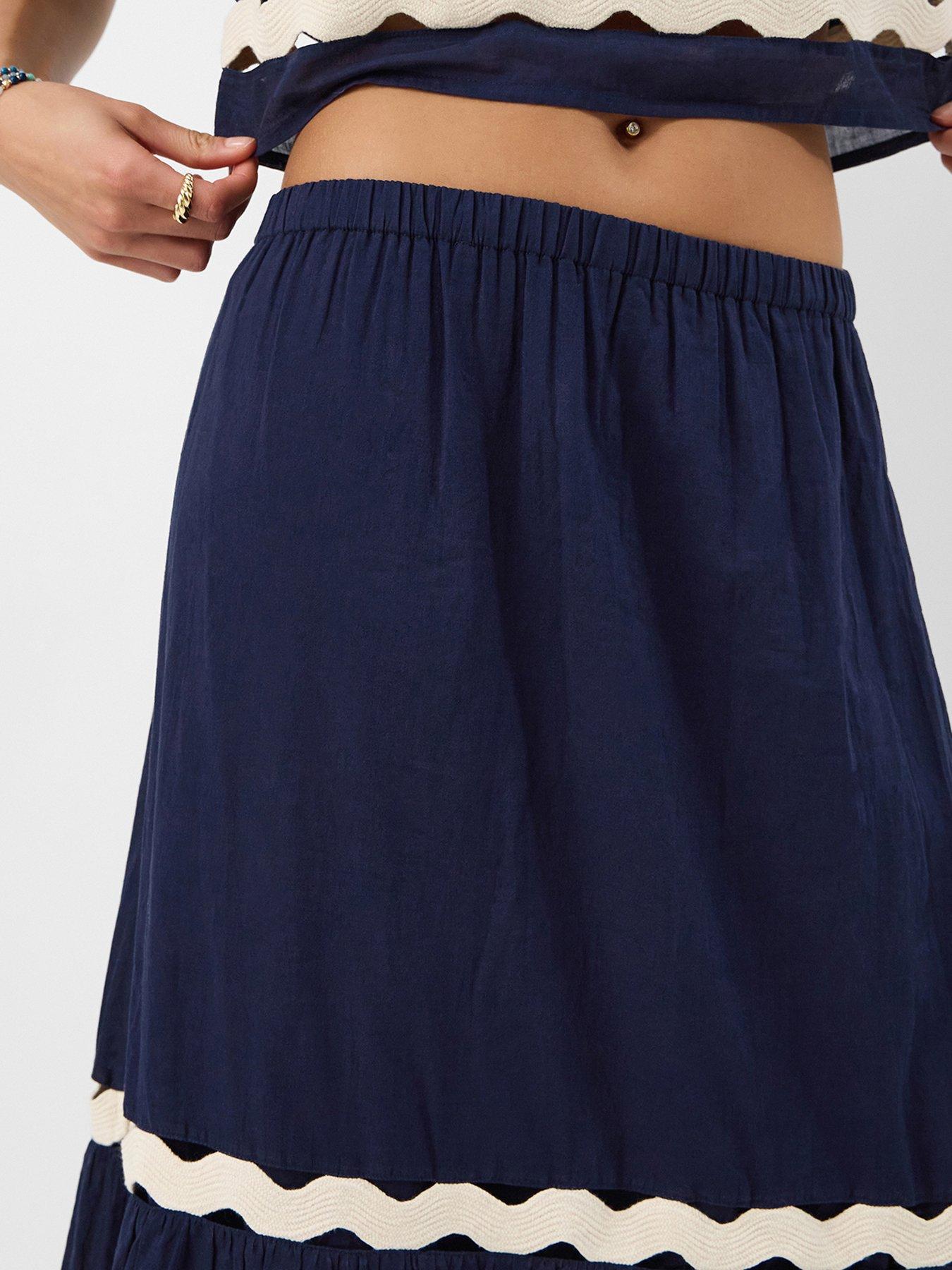 Image 4 of 5 of Accessorize Ric Rac Tiered Maxi Skirt - Blue