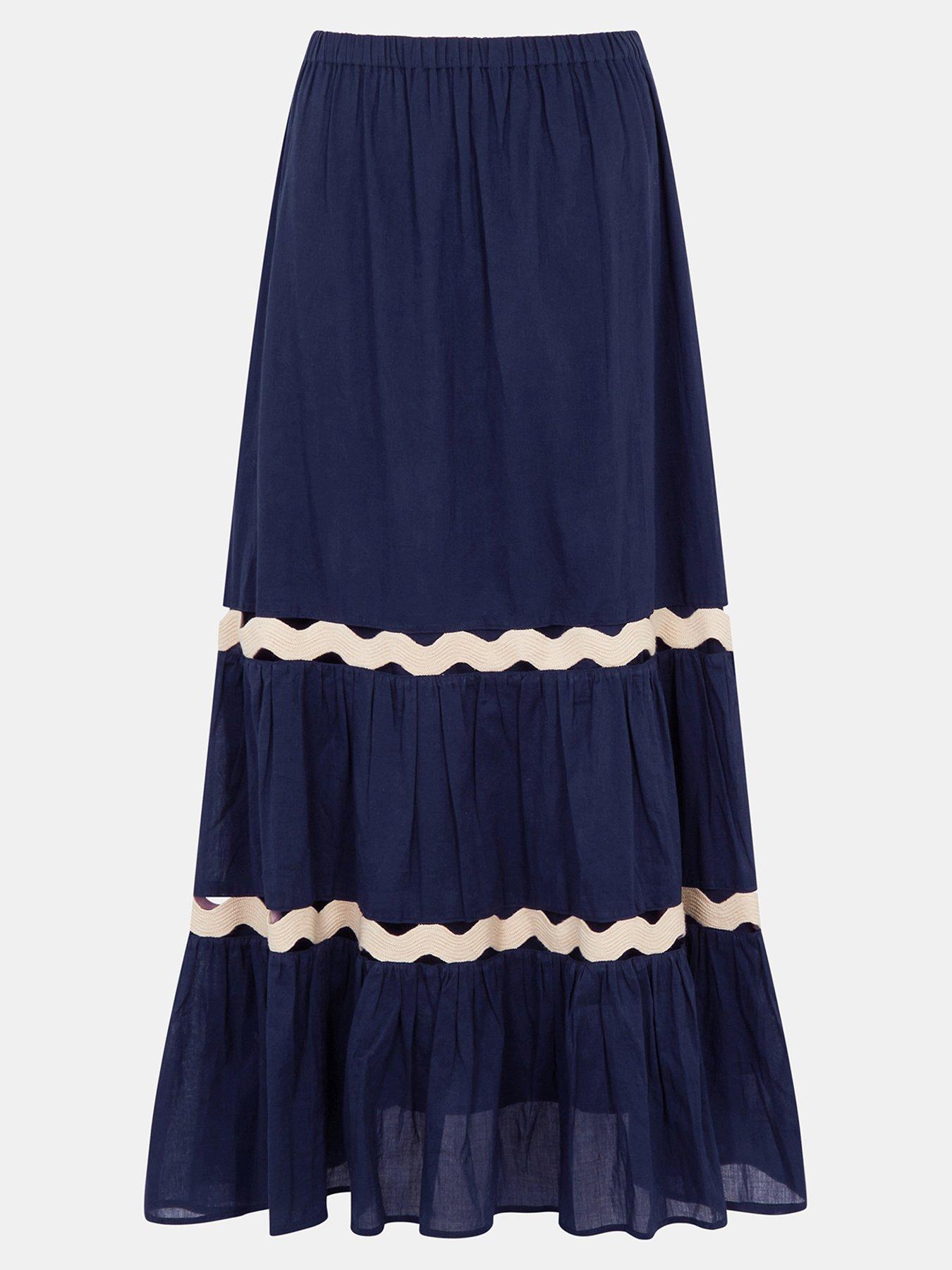 Image 5 of 5 of Accessorize Ric Rac Tiered Maxi Skirt - Blue