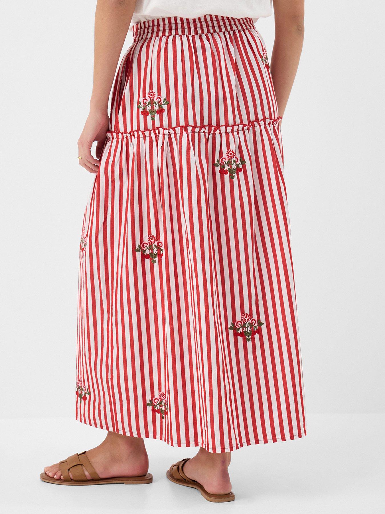 Image 2 of 5 of Accessorize Stripe Embroidered Midi S - Red