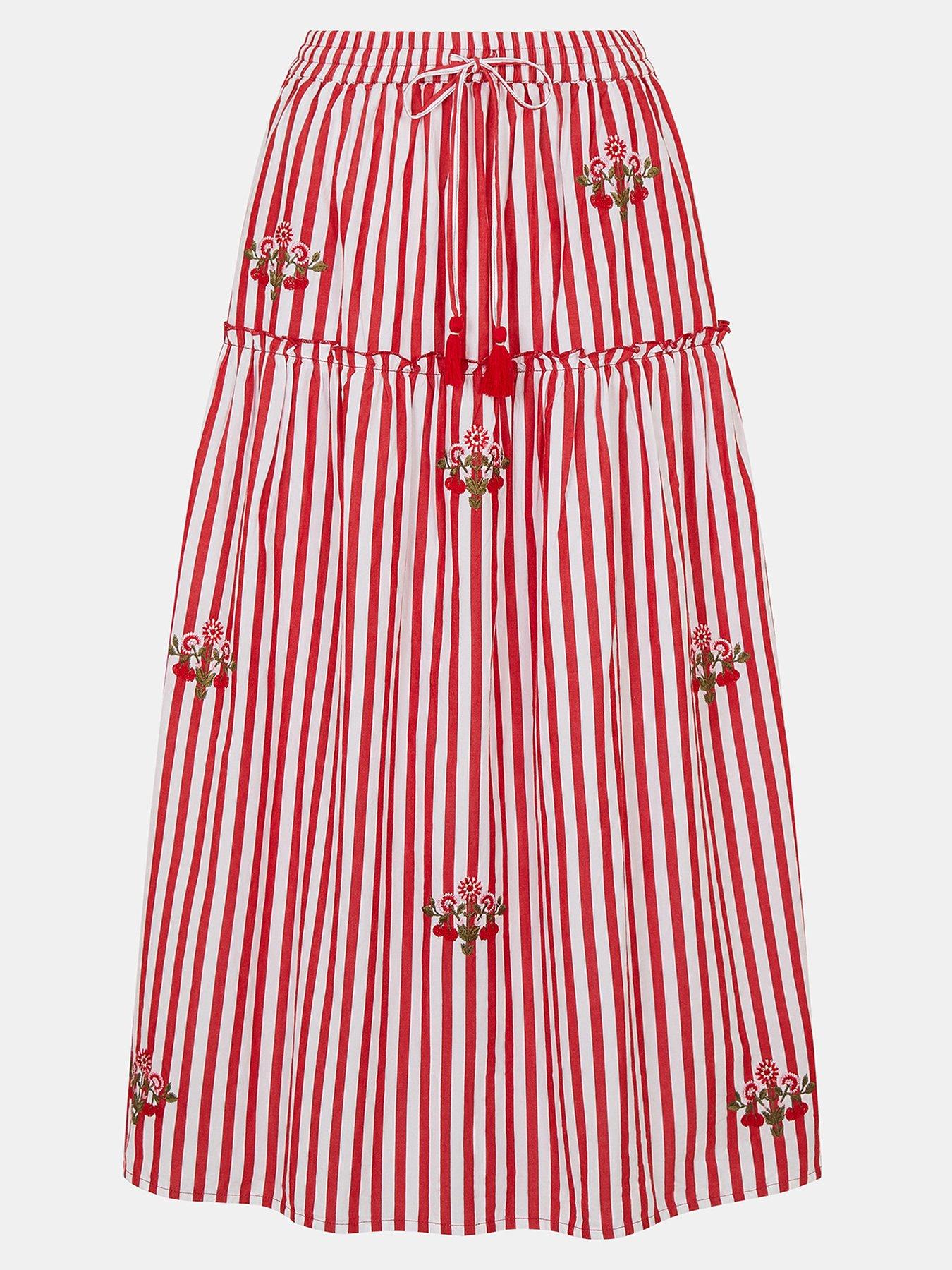 Image 3 of 5 of Accessorize Stripe Embroidered Midi S - Red