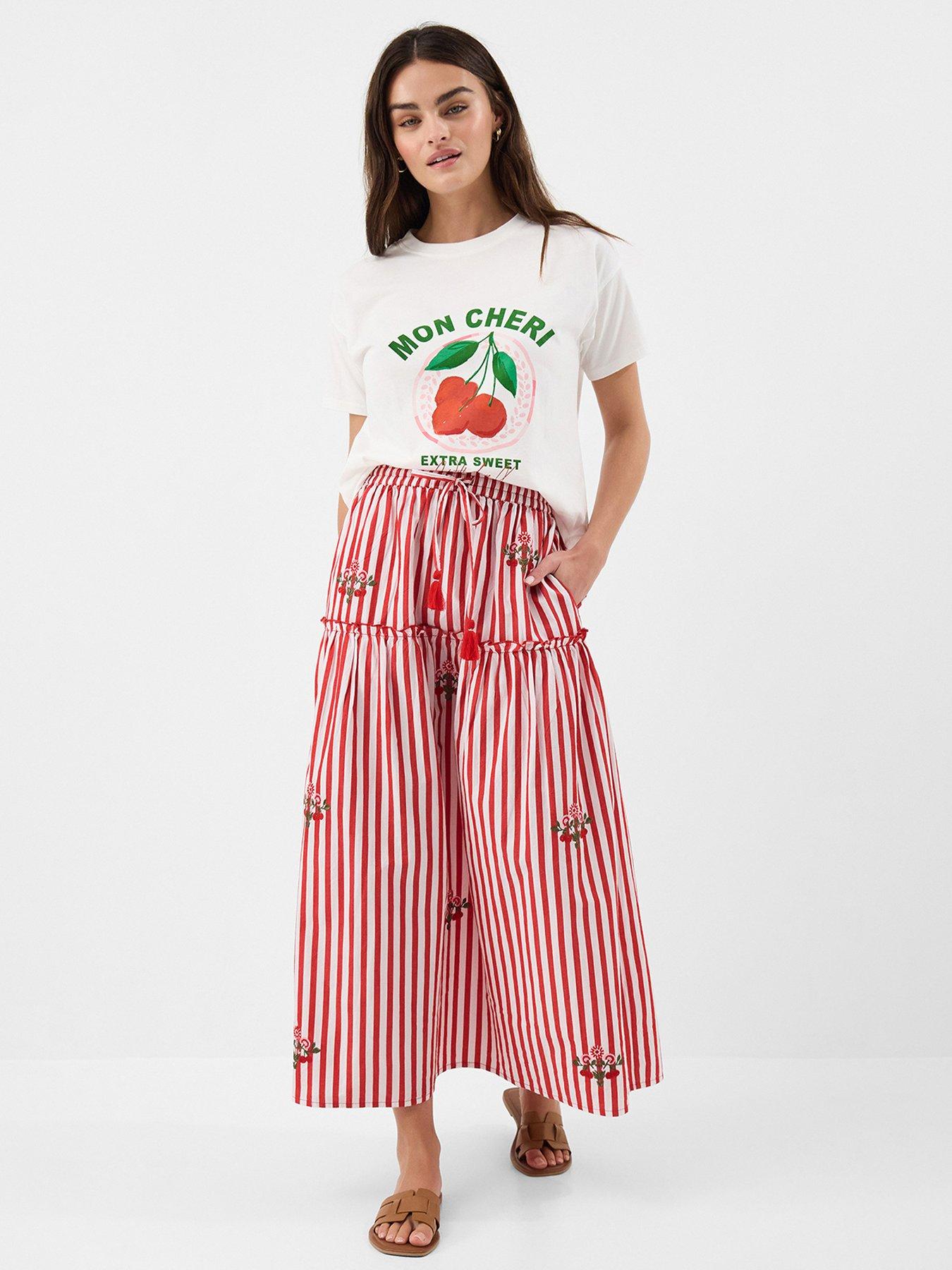 Image 4 of 5 of Accessorize Stripe Embroidered Midi S - Red