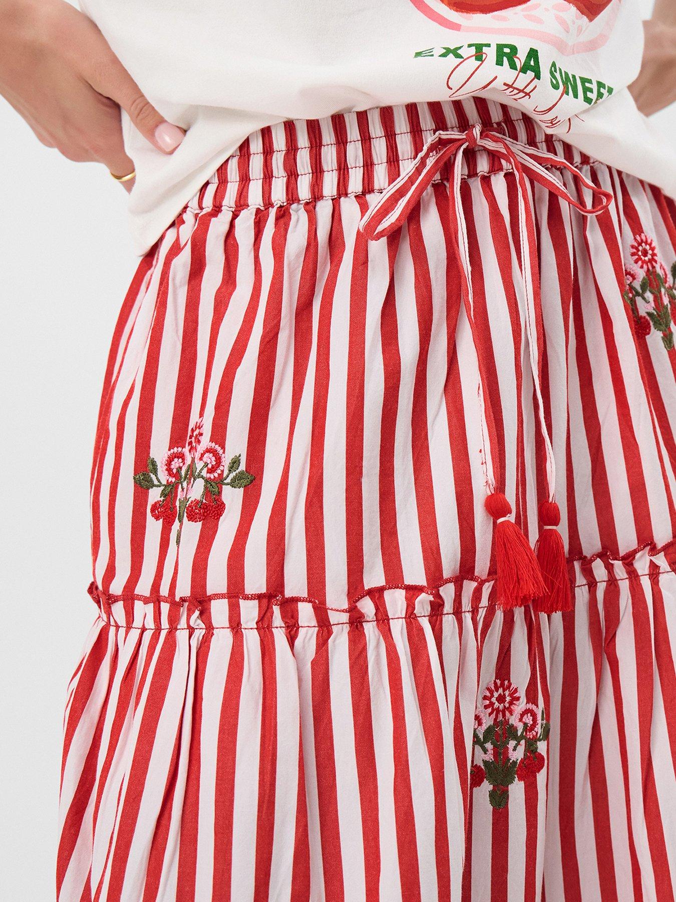 Image 5 of 5 of Accessorize Stripe Embroidered Midi S - Red